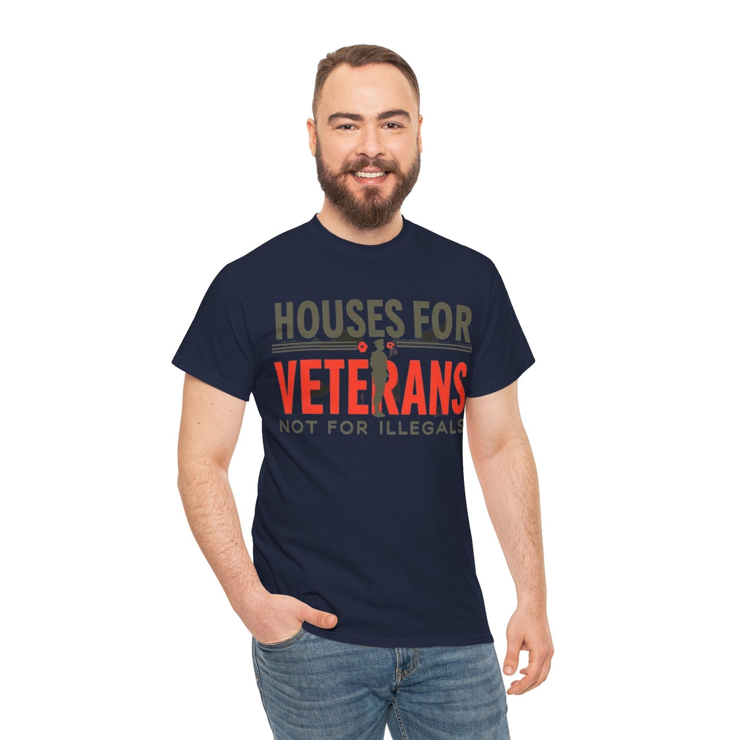 Unisex Heavy Cotton Tee - 'Houses for Veterans not for illegals' Statement Shirt for Supporters, Patriotic Gifts, Veteran Advocacy Apparel, Everyday [...]