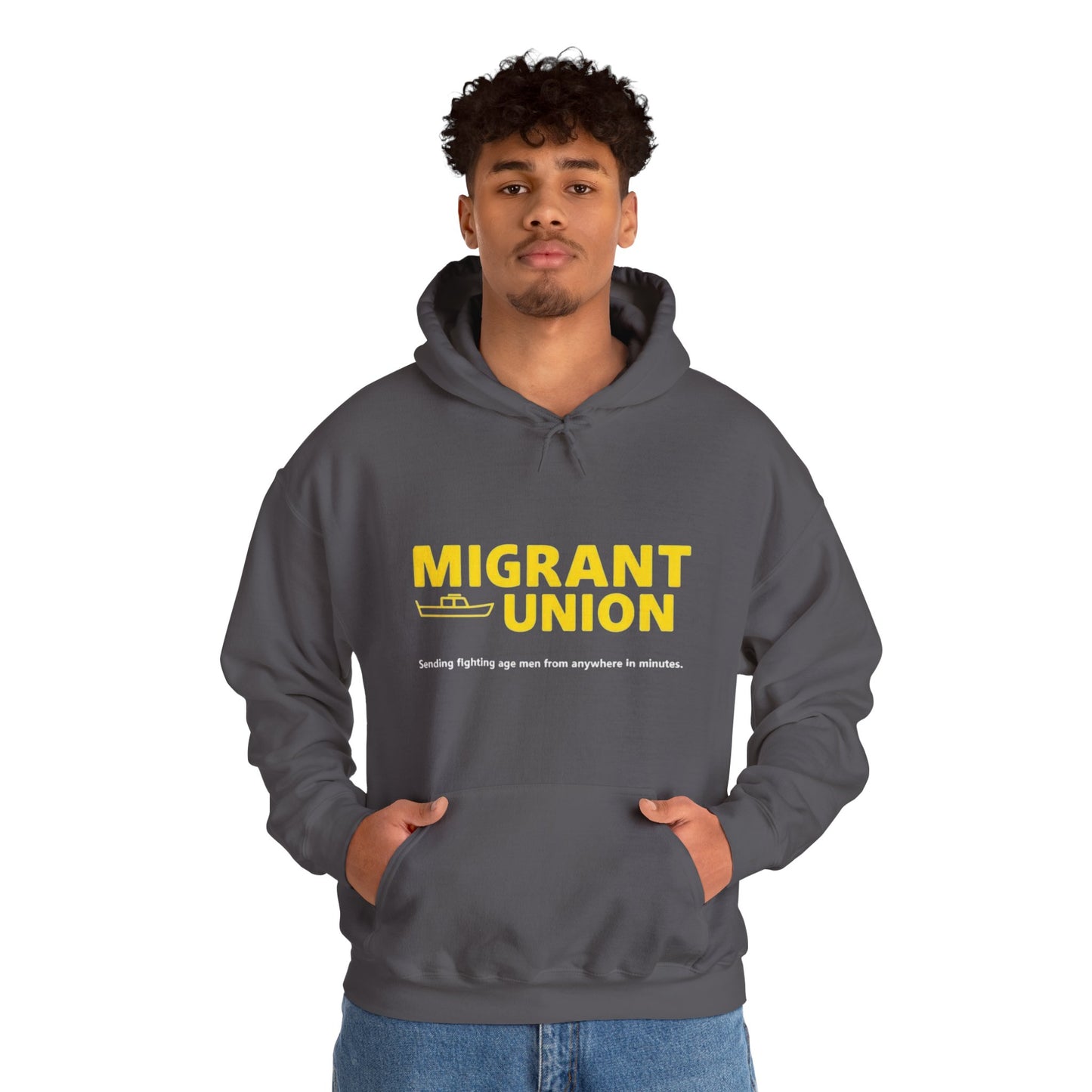 Migrant Union Hooded Sweatshirt, Unisex Sweatshirt, Cozy Layer, Activism Apparel, Streetwear, Gift for Protesters, Conscious Fashion