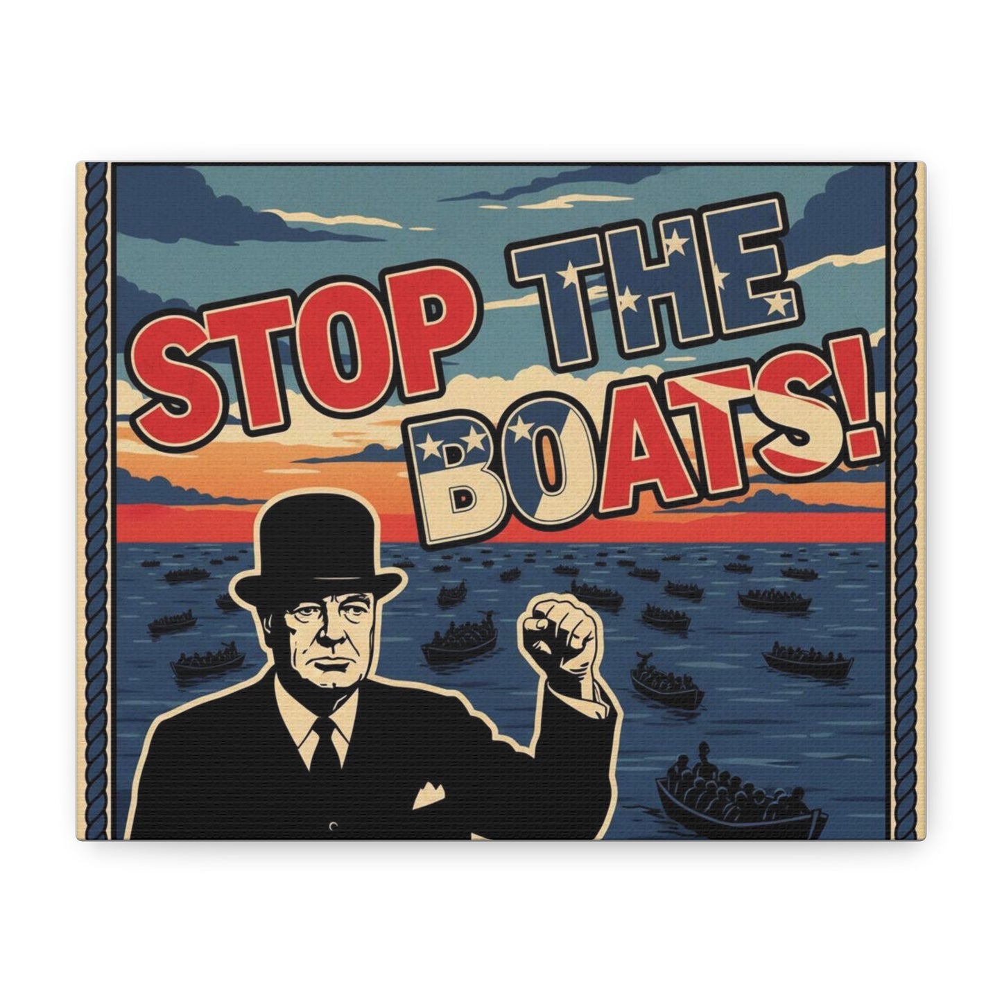 Stop the boats winston churchill retro potrait Matte Canvas, Stretched, 1.25"