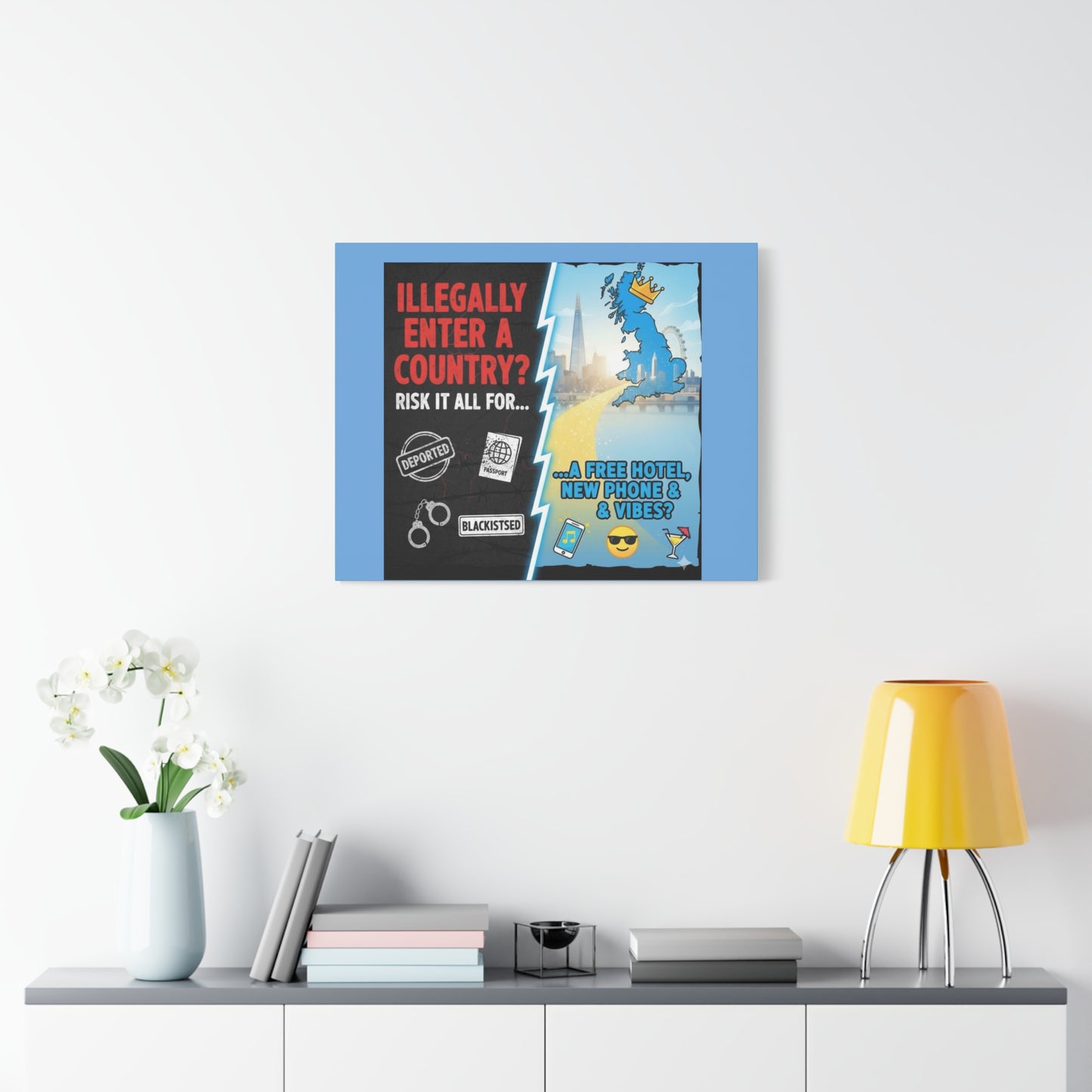 stop the boats British UK england scotland wales n.ireland  satire patriot design Playful Travel Canvas Art