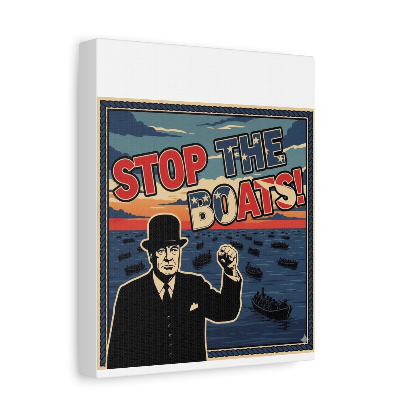 Stop the boats winston churchill retro potrait Matte Canvas, Stretched, 1.25"