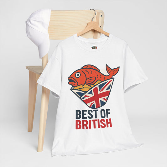 Best of British Fish & chips Unisex Heavy Cotton Tee - Fun Graphic Tee, Casual Summer Shirt, Gifts for Brits, Festival Wear, Travel T-Shirt