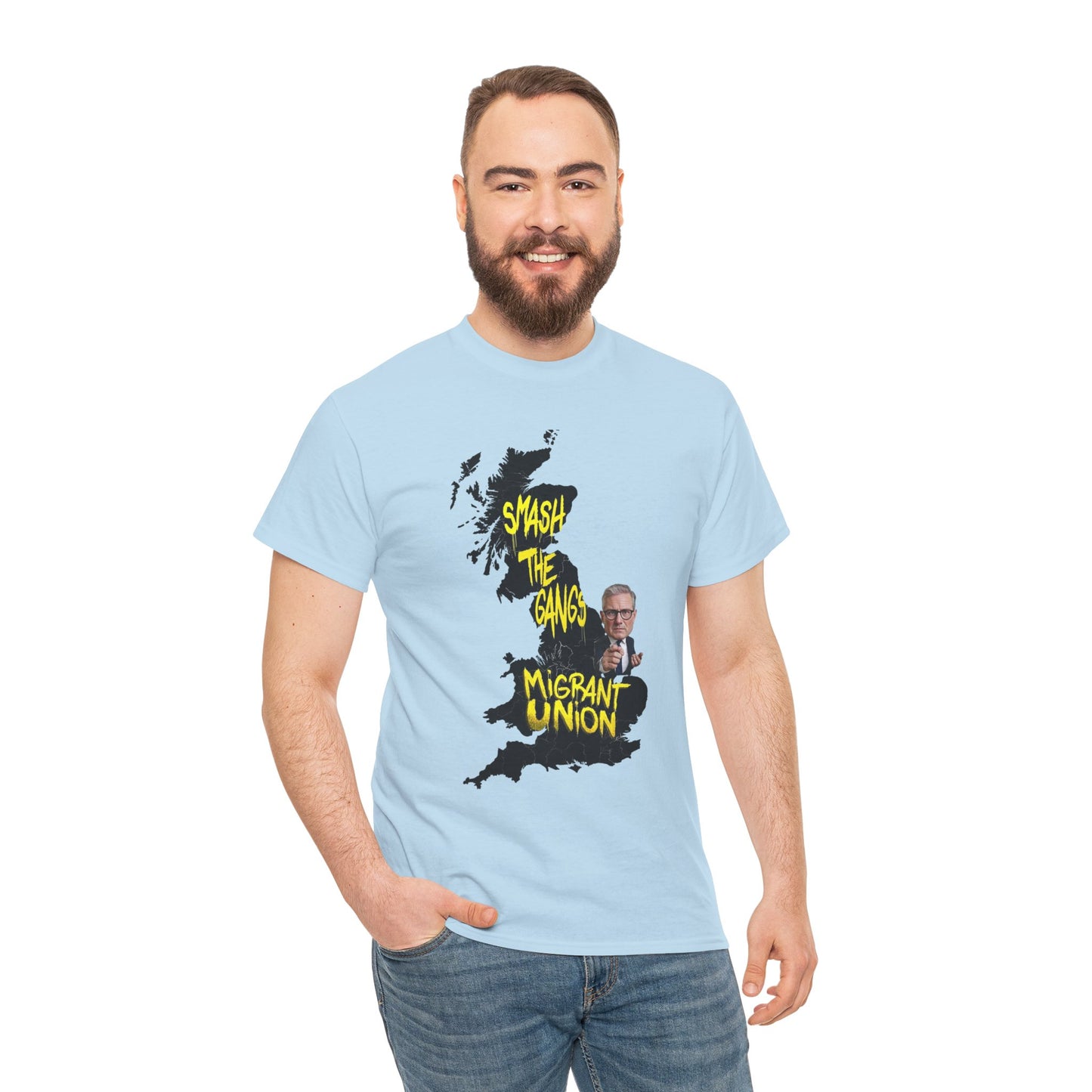 MIGRANT UNION starmer smash the gangs edition - Graphic Unisex Cotton Tee | Smash the Camps, Migrant Union | Protest Wear, Street Style, Music Festival, Casual Outfit