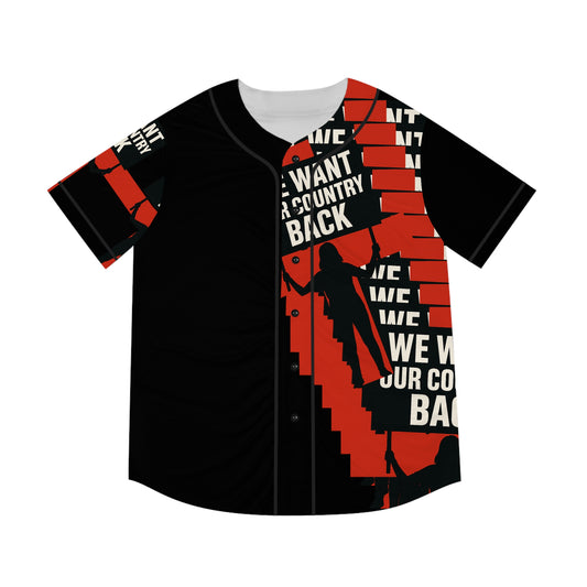 Bold 'We want our country back' Baseball Jersey, Sporty Tee, Men's Athletic Shirt, Casual Wear, Game Day Outfit