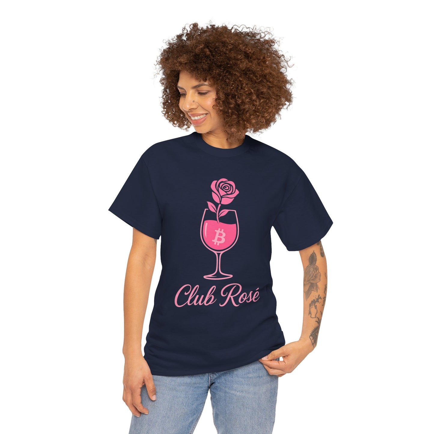 Stylish Club Rose Bitcoin-Themed Tee - Club Rosé Design, Unisex Heavy Cotton Shirt, Perfect for Parties, Casual Outings, Gift for Crypto Lovers