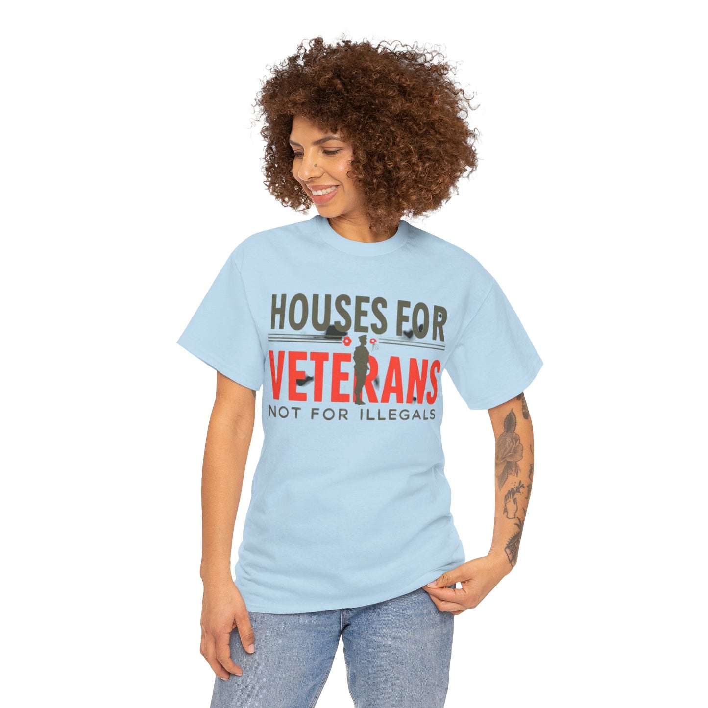Unisex Heavy Cotton Tee - 'Houses for Veterans not for illegals' Statement Shirt for Supporters, Patriotic Gifts, Veteran Advocacy Apparel, Everyday [...]