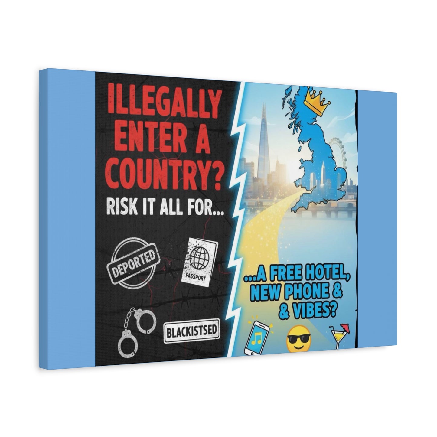 stop the boats British UK england scotland wales n.ireland  satire patriot design Playful Travel Canvas Art