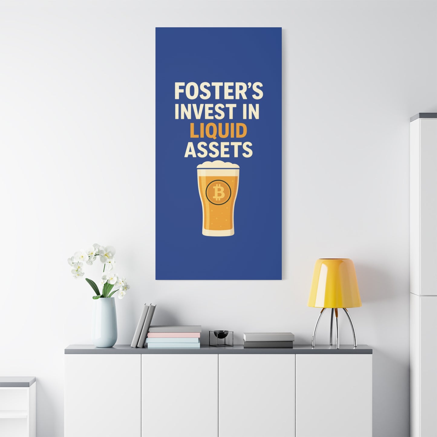 Bitcoin Liquid Assets Fosters Canvas Art, Wall Decor, Cryptocurrency Gift, Modern Home Art, Unique Beer Themed Decoration