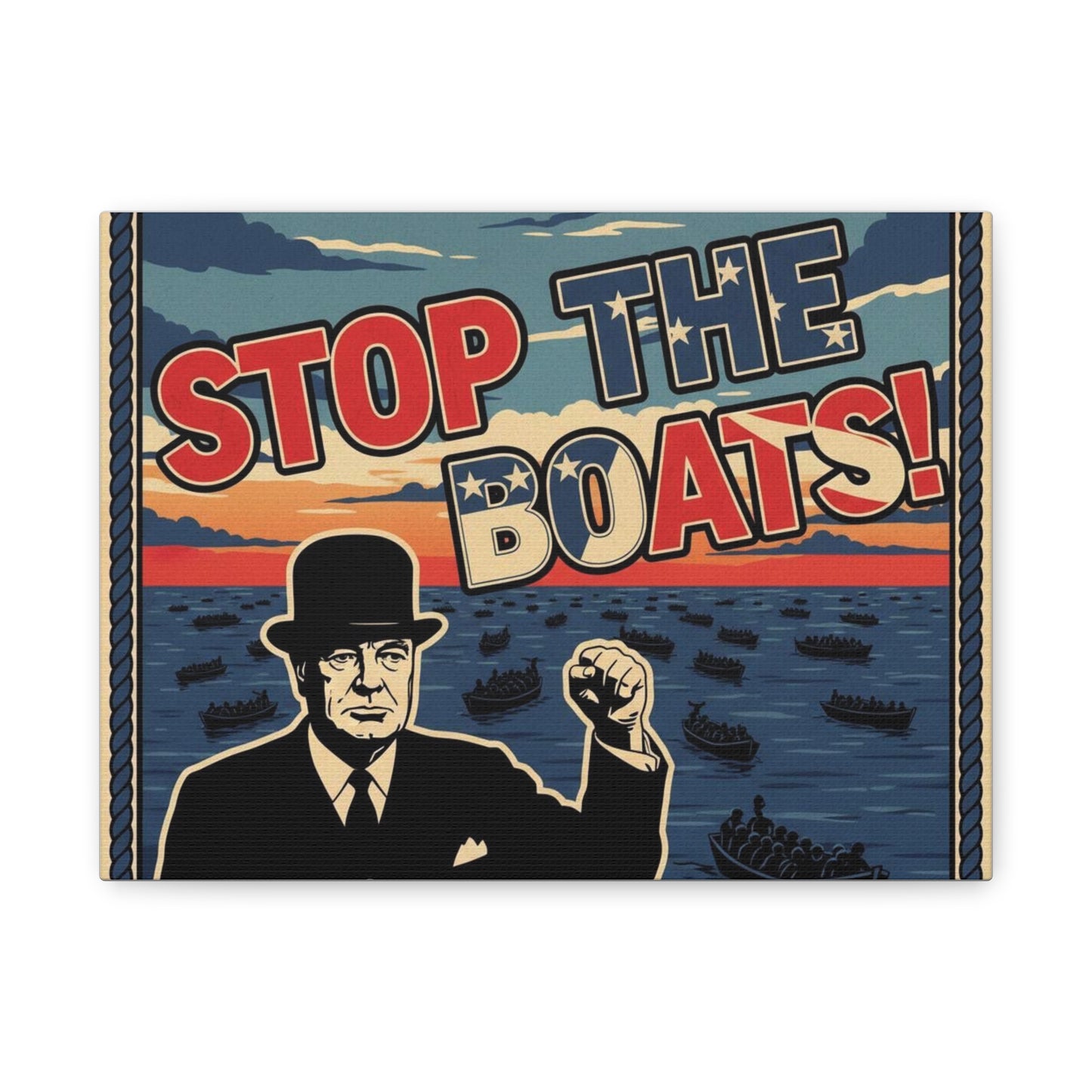 Stop the boats winston churchill retro potrait Matte Canvas, Stretched, 1.25"