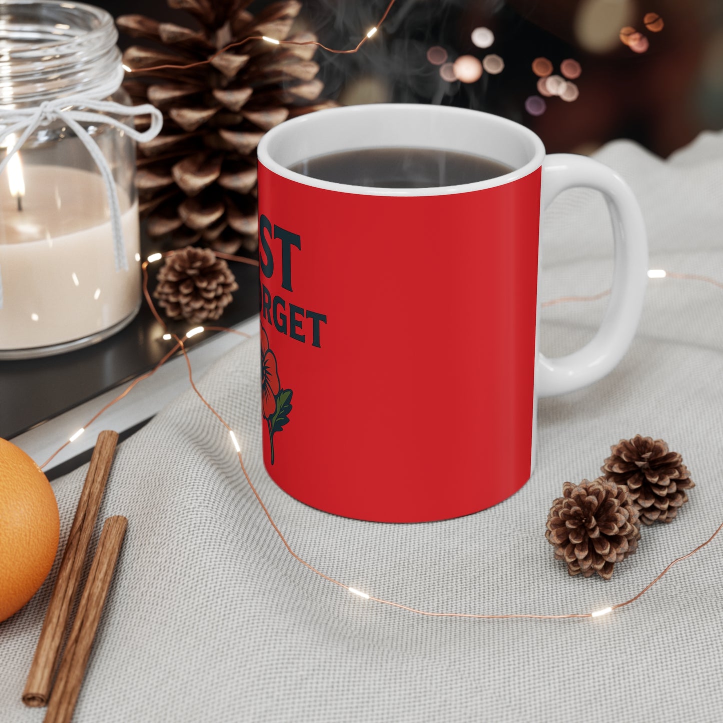 Memorial Day Mug, Lest We Forget, Red Flower Coffee Cup, Remembrance Gift, Veteran Tribute, Patriotic Mug