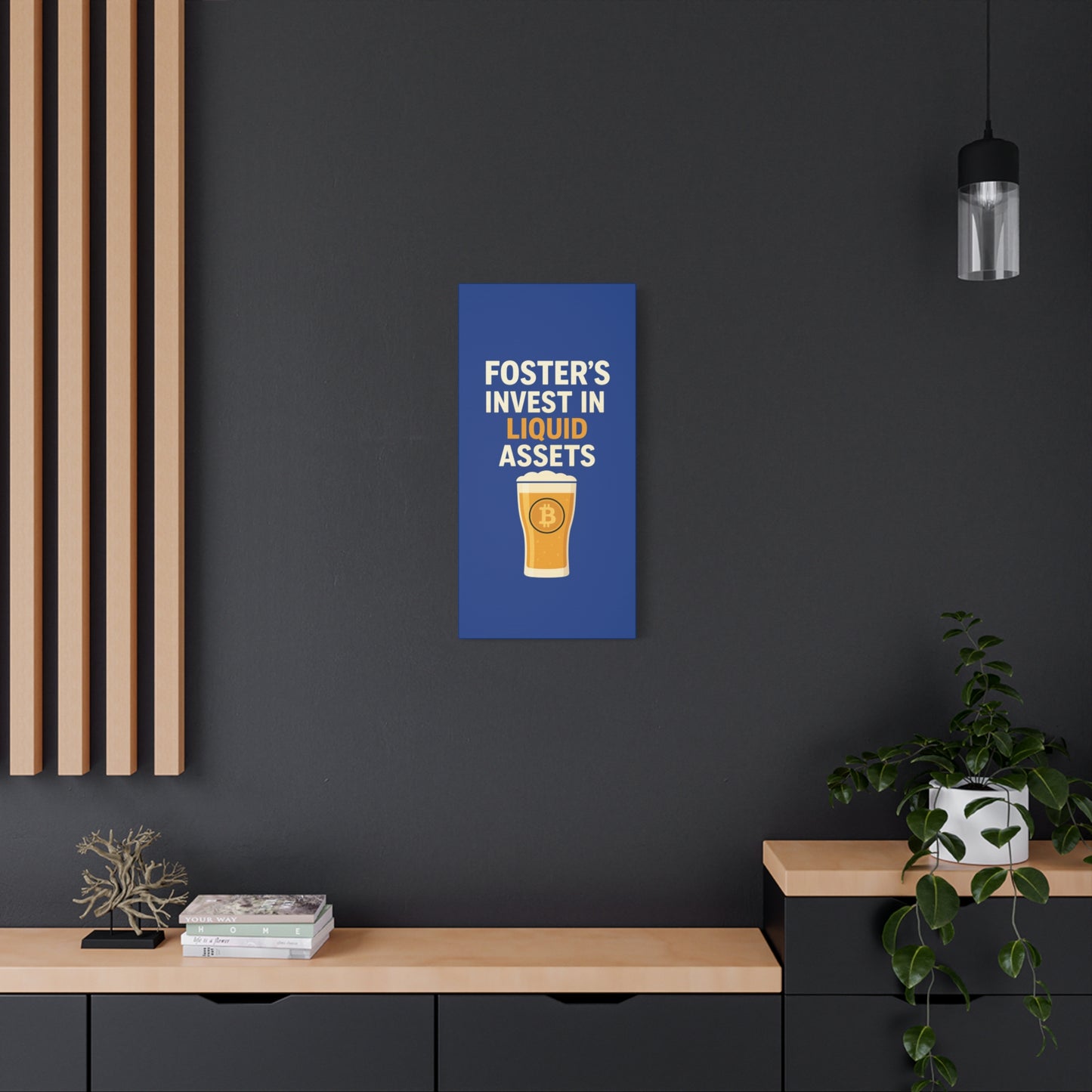 Bitcoin Liquid Assets Fosters Canvas Art, Wall Decor, Cryptocurrency Gift, Modern Home Art, Unique Beer Themed Decoration