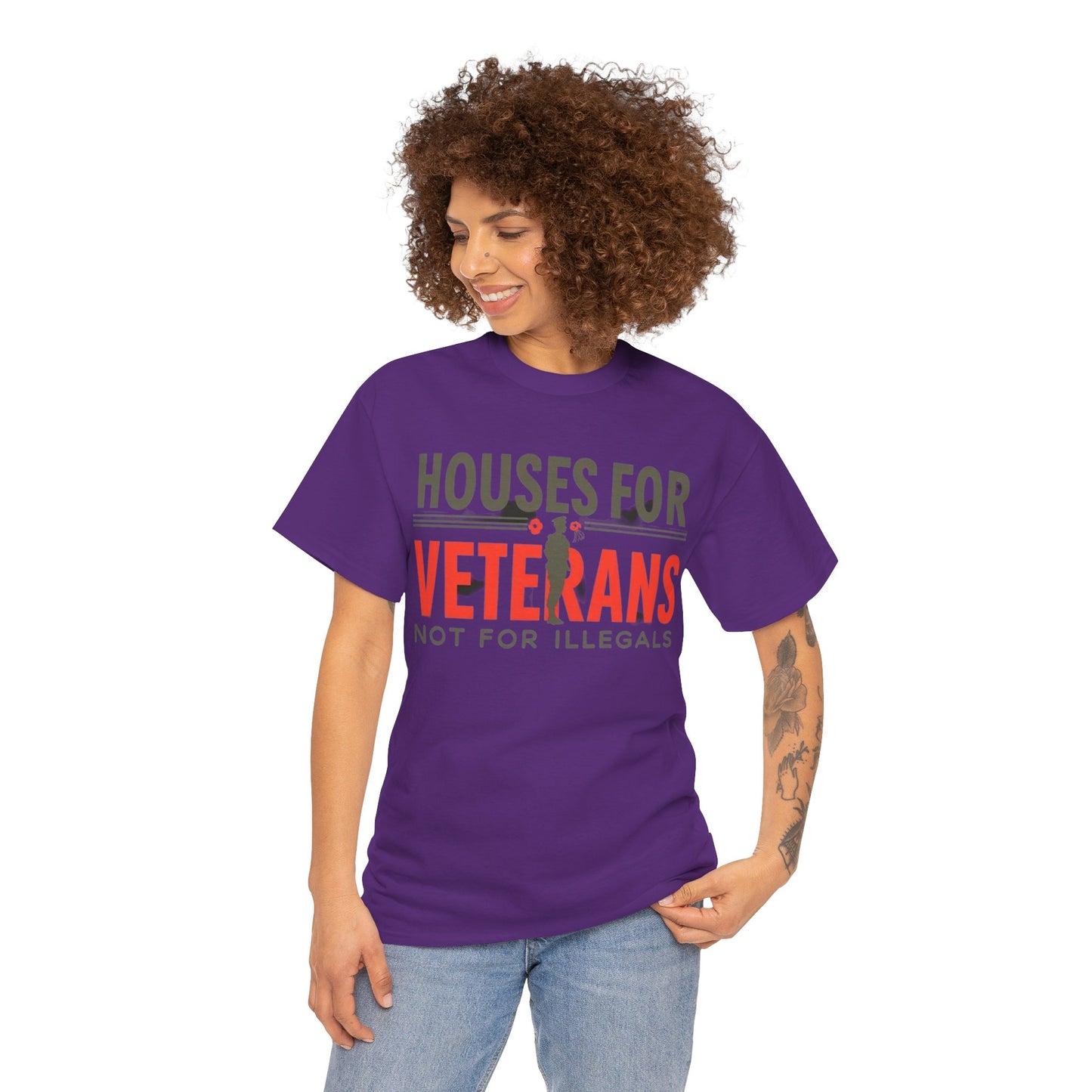 Unisex Heavy Cotton Tee - 'Houses for Veterans not for illegals' Statement Shirt for Supporters, Patriotic Gifts, Veteran Advocacy Apparel, Everyday [...]