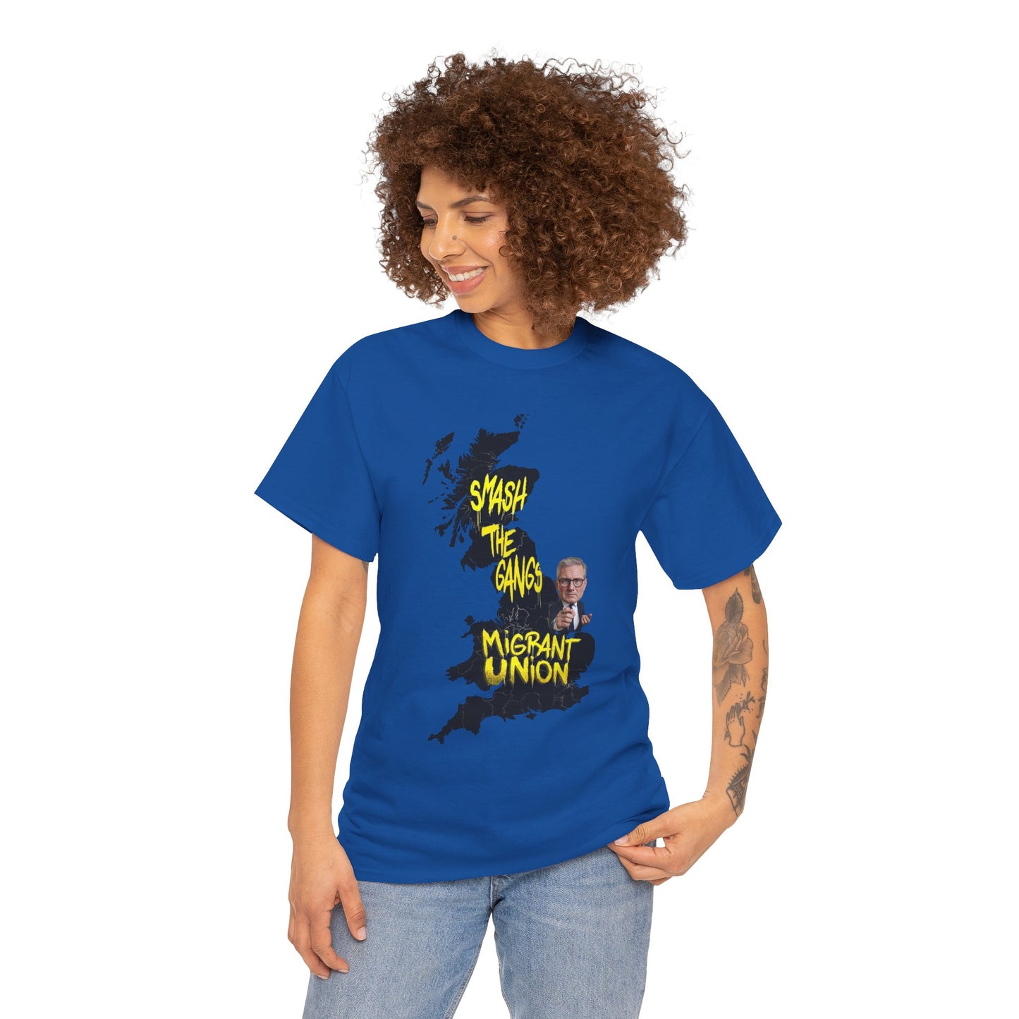 MIGRANT UNION starmer smash the gangs edition - Graphic Unisex Cotton Tee | Smash the Camps, Migrant Union | Protest Wear, Street Style, Music Festival, Casual Outfit