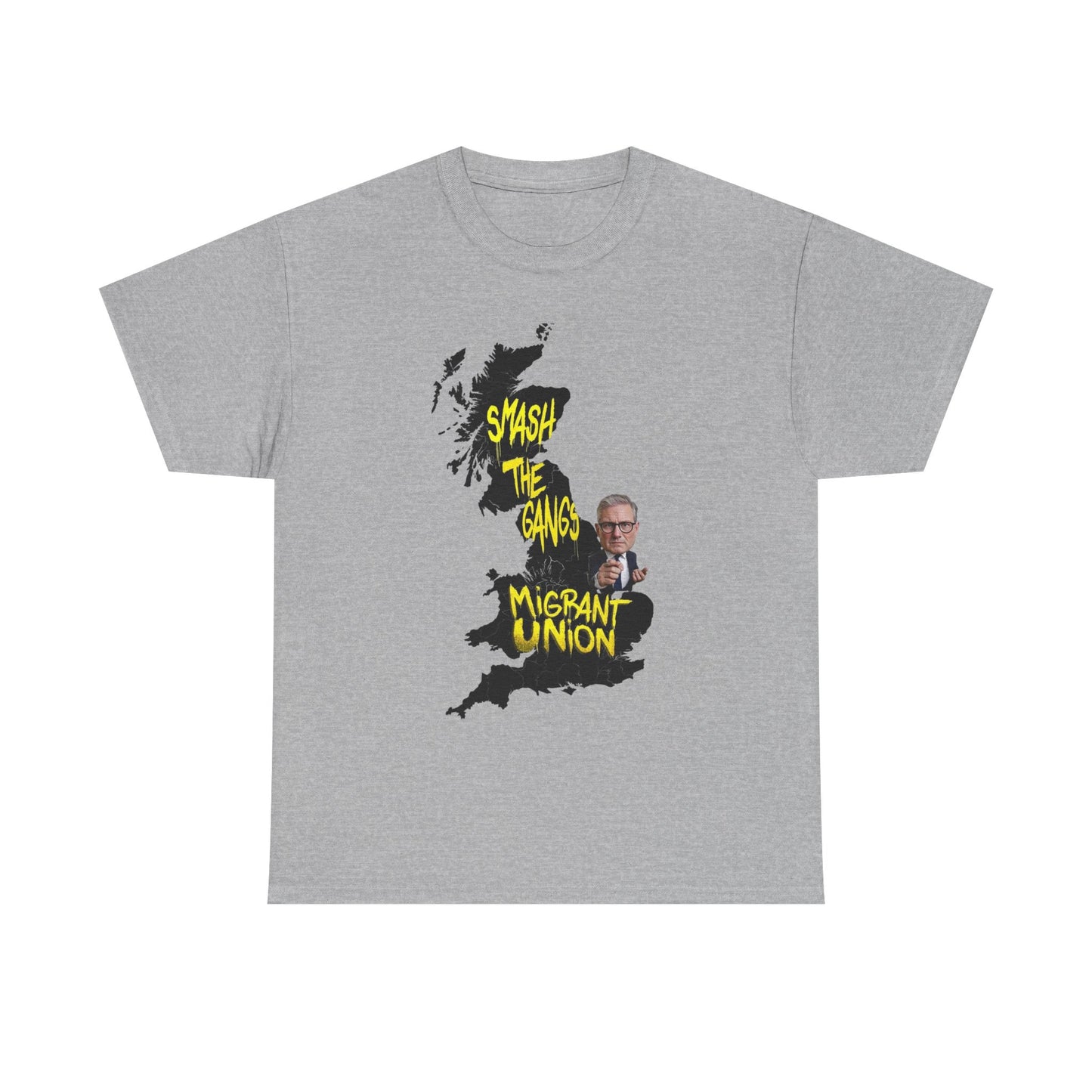 MIGRANT UNION starmer smash the gangs edition - Graphic Unisex Cotton Tee | Smash the Camps, Migrant Union | Protest Wear, Street Style, Music Festival, Casual Outfit