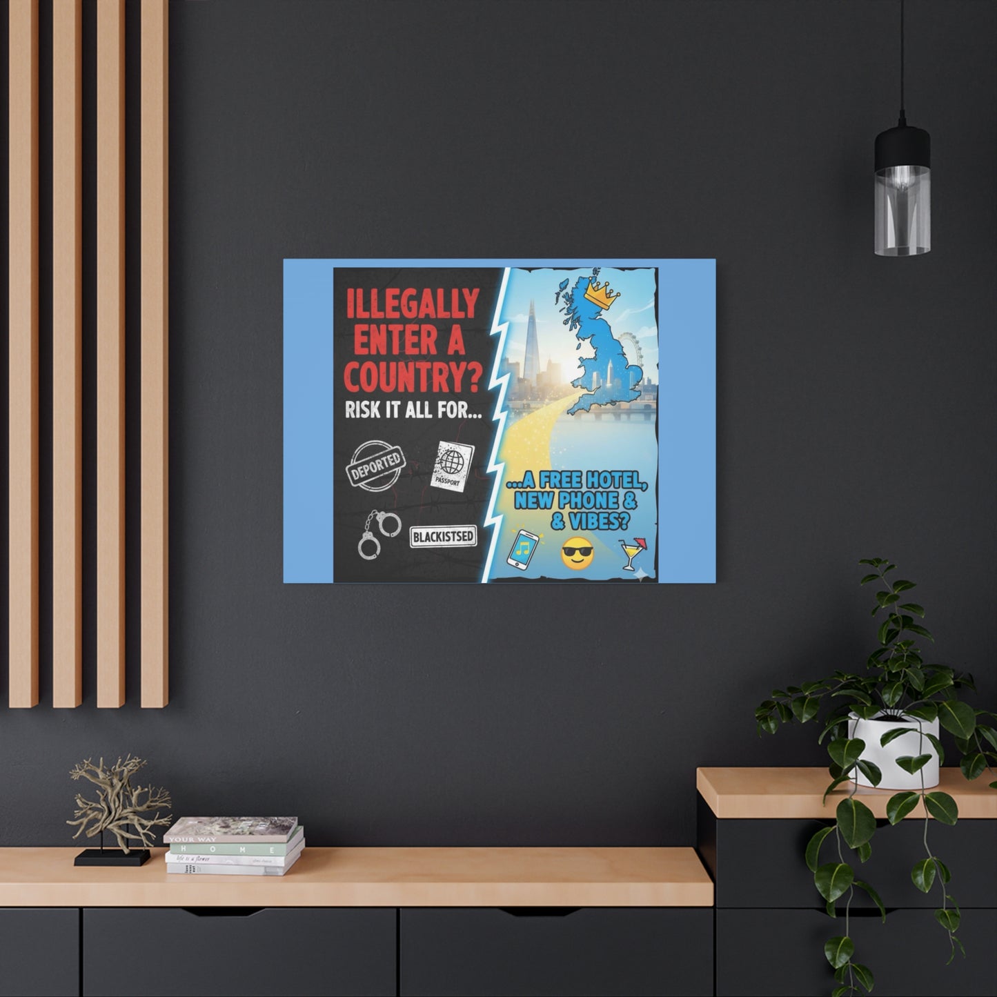 stop the boats British UK england scotland wales n.ireland  satire patriot design Playful Travel Canvas Art