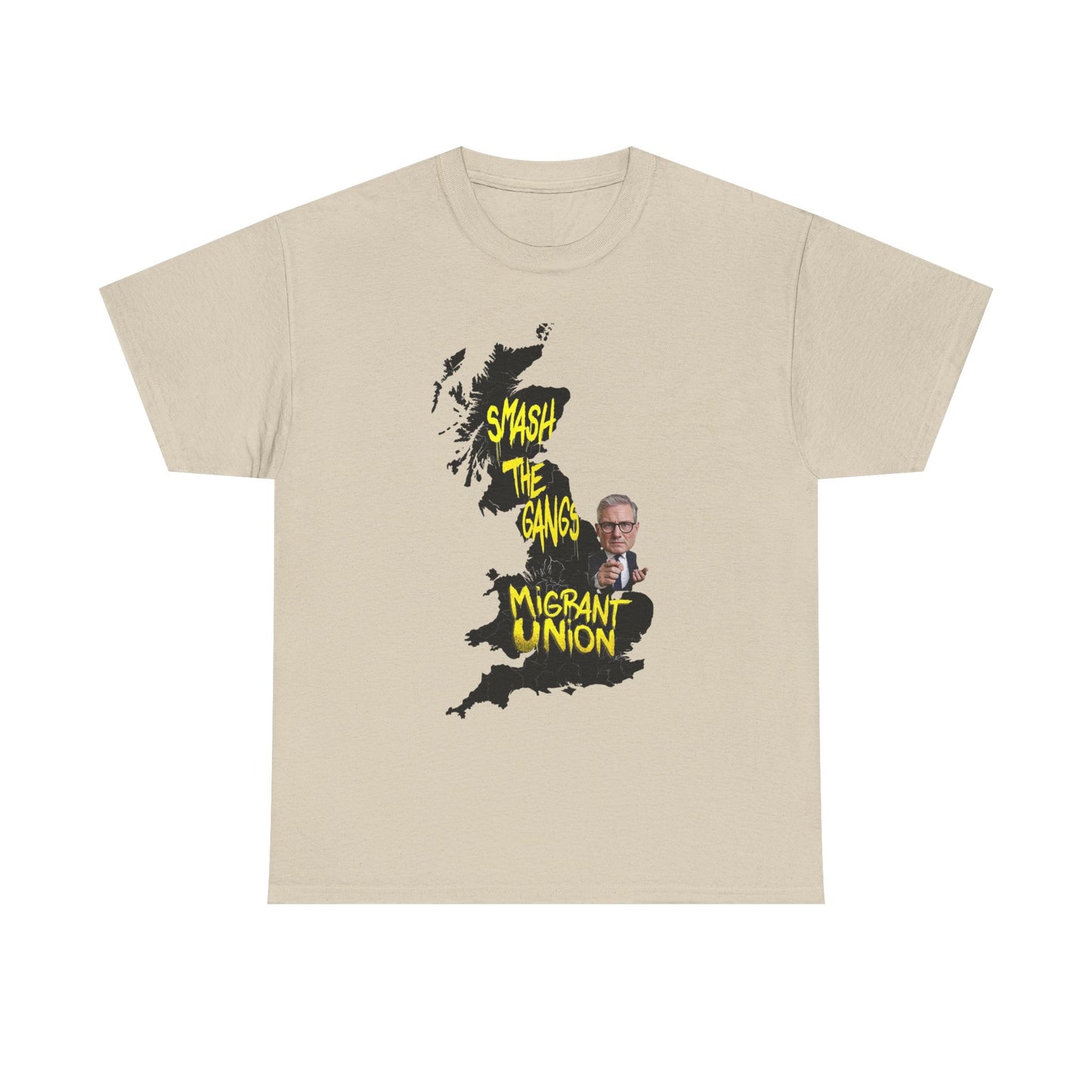 MIGRANT UNION starmer smash the gangs edition - Graphic Unisex Cotton Tee | Smash the Camps, Migrant Union | Protest Wear, Street Style, Music Festival, Casual Outfit