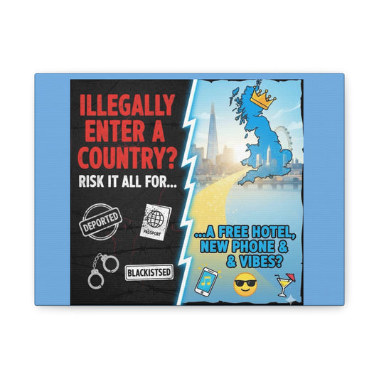 stop the boats British UK england scotland wales n.ireland  satire patriot design Playful Travel Canvas Art