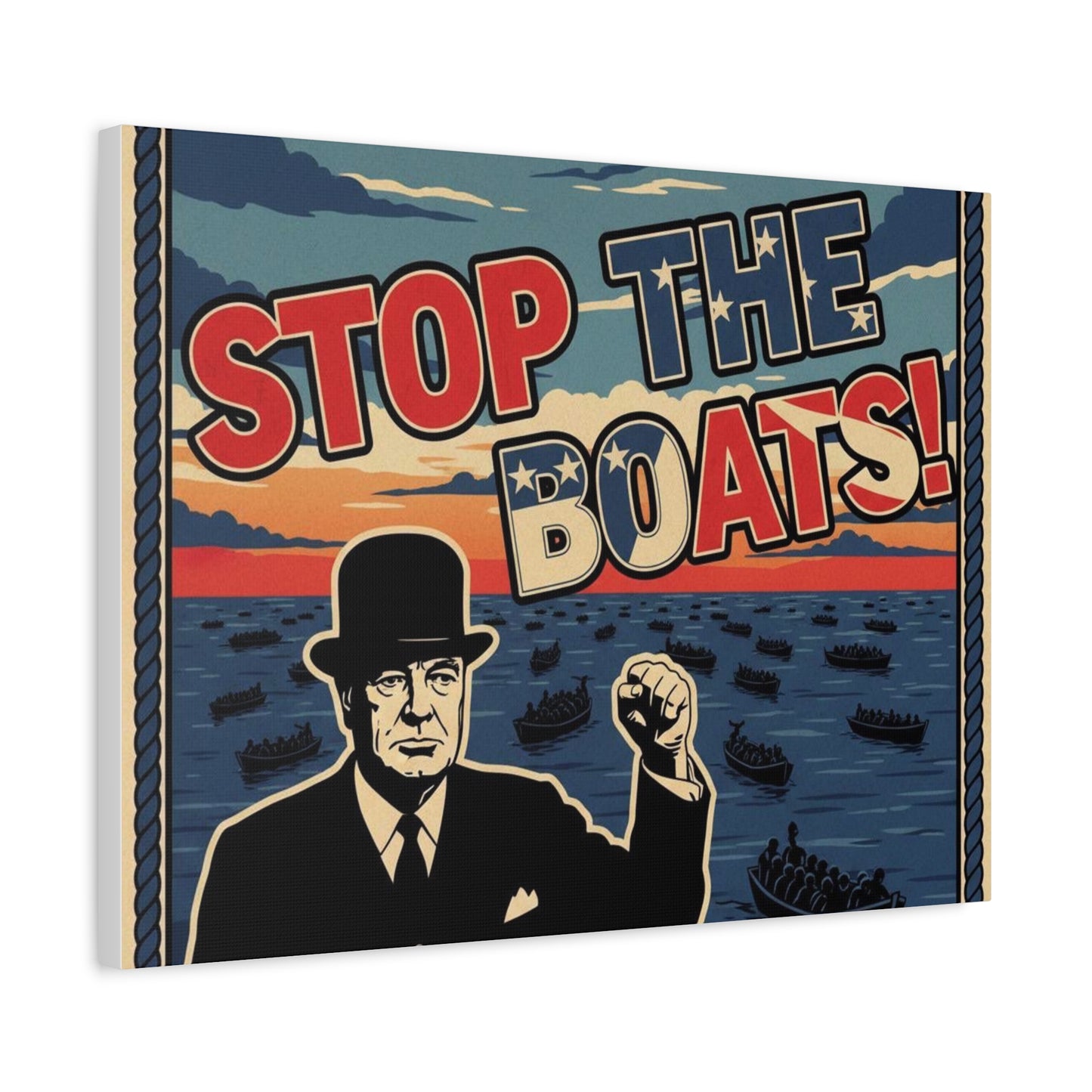 Stop the boats winston churchill retro potrait Matte Canvas, Stretched, 1.25"