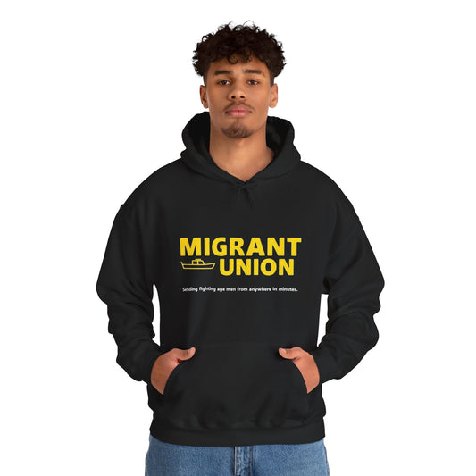Migrant Union Hooded Sweatshirt, Unisex Sweatshirt, Cozy Layer, Activism Apparel, Streetwear, Gift for Protesters, Conscious Fashion