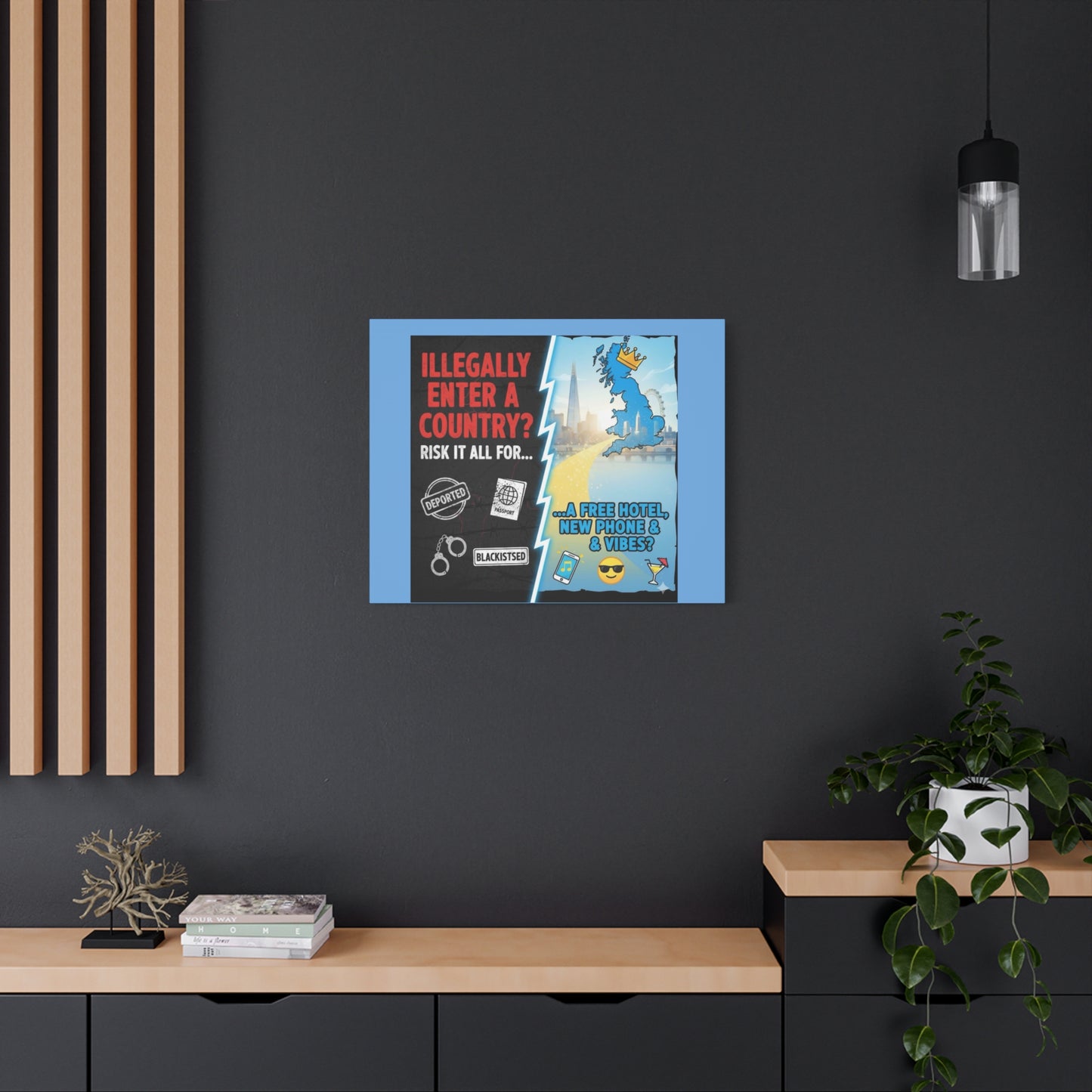 stop the boats British UK england scotland wales n.ireland  satire patriot design Playful Travel Canvas Art