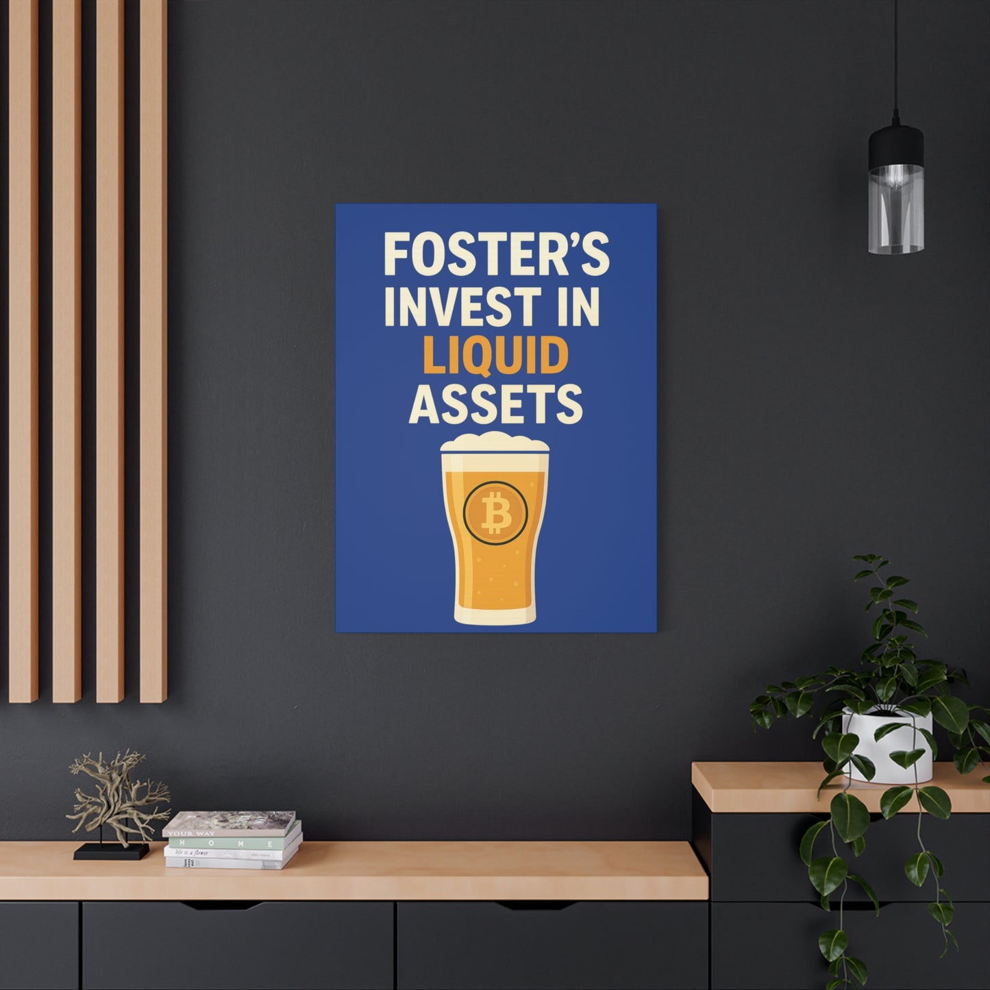 Bitcoin Liquid Assets Fosters Canvas Art, Wall Decor, Cryptocurrency Gift, Modern Home Art, Unique Beer Themed Decoration