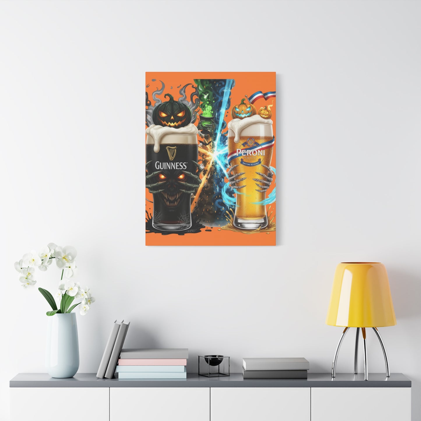 Halloween Guiness Beer Canvas Art Print, Spooky Wall Decor for Pub, Bar, Halloween Party, Unique Gift for Beer Lovers