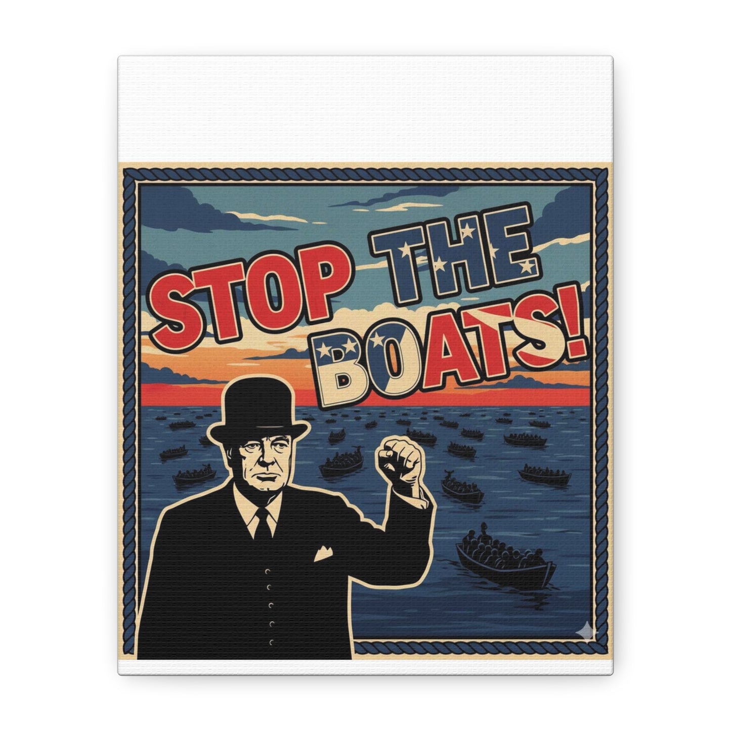 Stop the boats winston churchill retro potrait Matte Canvas, Stretched, 1.25"