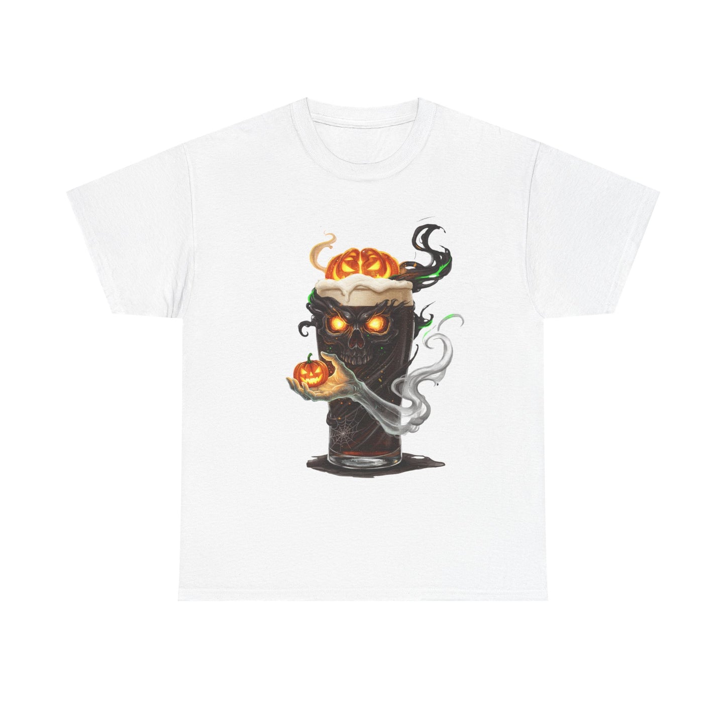 Spooky Skull Pumpkin Guiness Unisex Heavy Cotton Tee