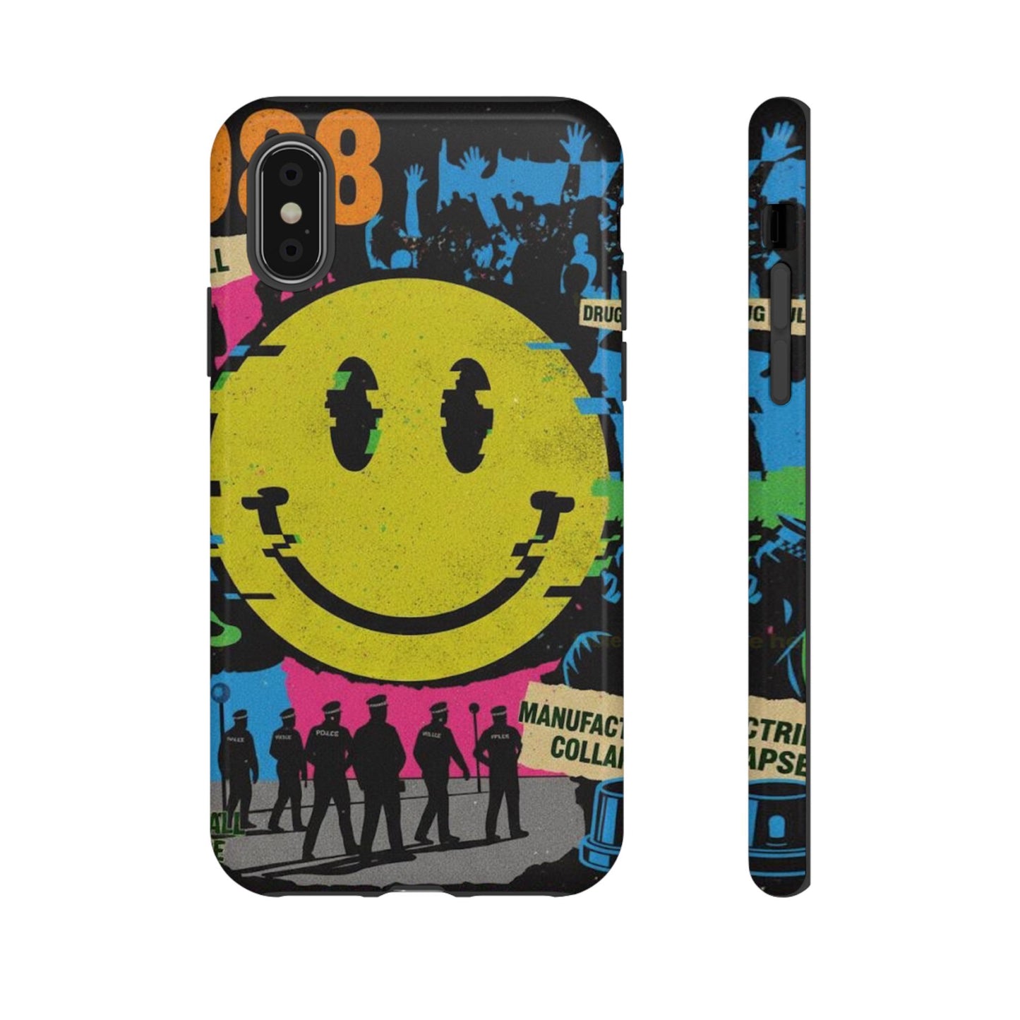 Acid house rave Vibrant iPhone Case, Tough Cases, Smiley Face Phone Cover, Fun Accessory, Colorful Phone Protector, Gift for Teenagers