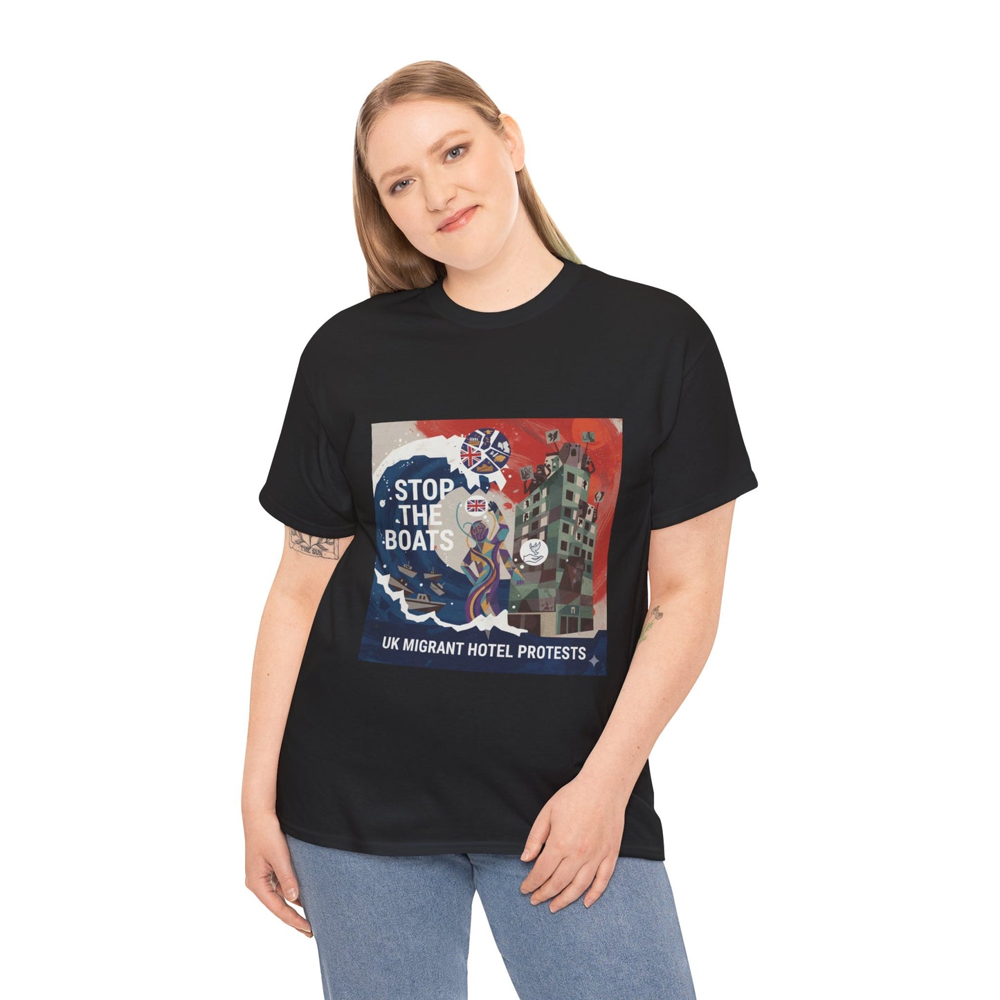 Amazing graphics stop the boats Protest Graphic Tee, T-Shirt, Unisex Cotton Shirt for Activism, Casual Wear, Gift for Advocates, Statement Clothing