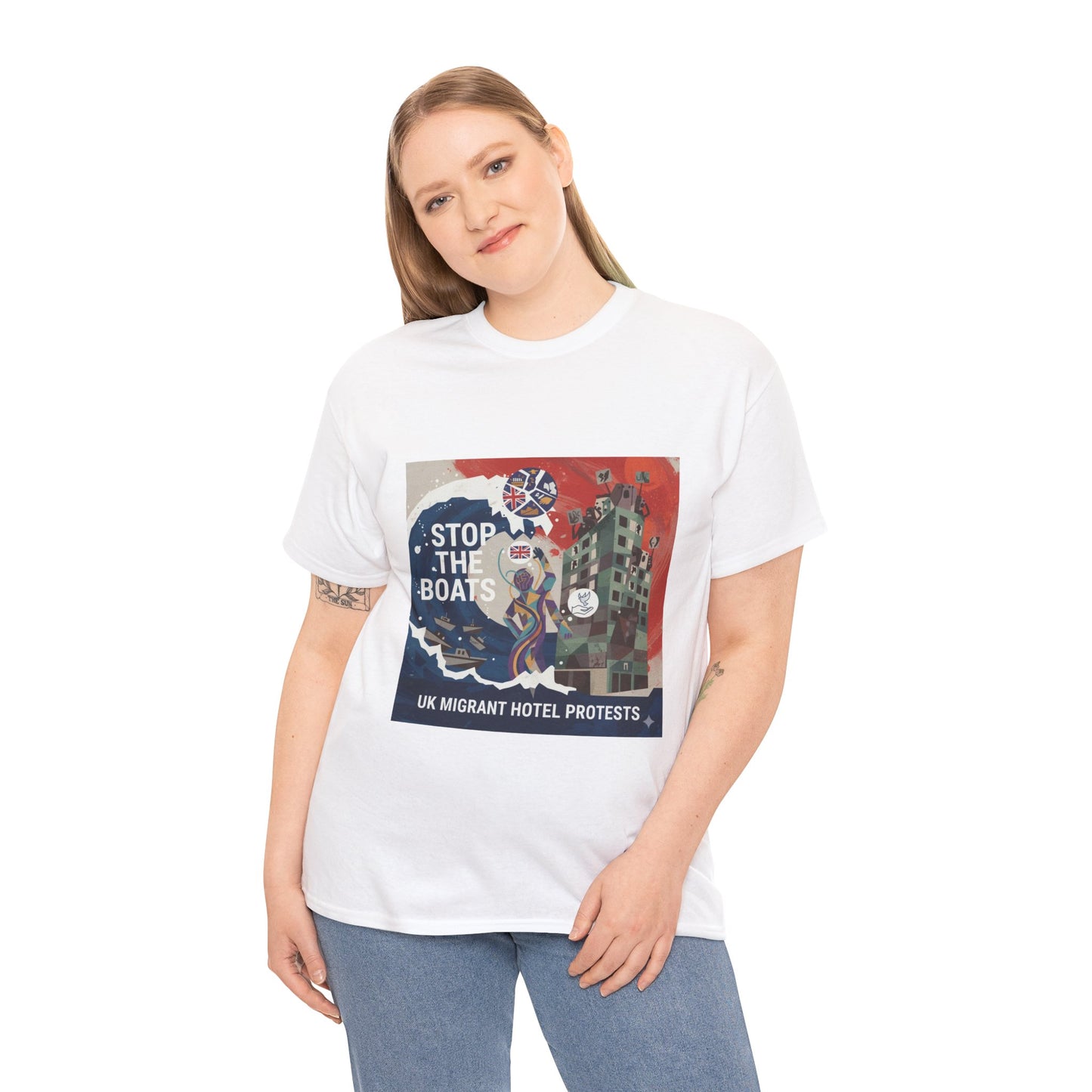 Amazing graphics stop the boats Protest Graphic Tee, T-Shirt, Unisex Cotton Shirt for Activism, Casual Wear, Gift for Advocates, Statement Clothing