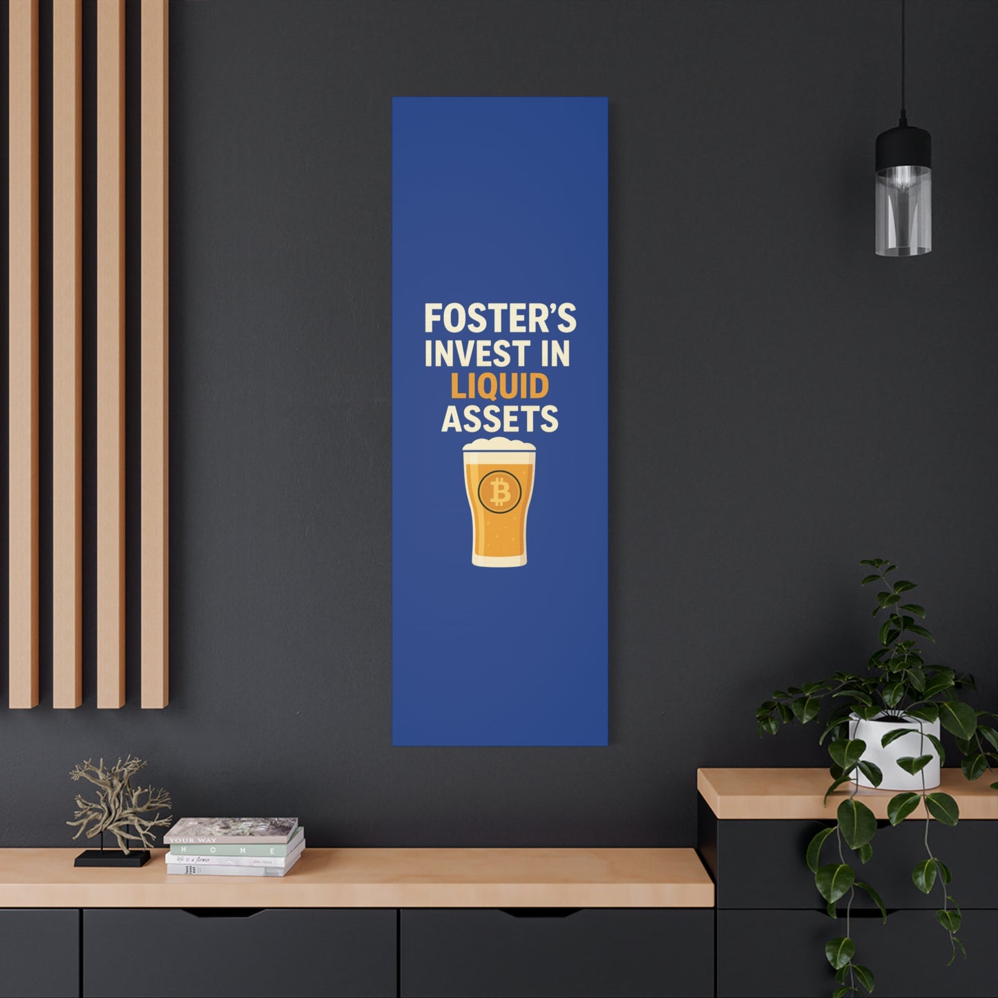 Bitcoin Liquid Assets Fosters Canvas Art, Wall Decor, Cryptocurrency Gift, Modern Home Art, Unique Beer Themed Decoration