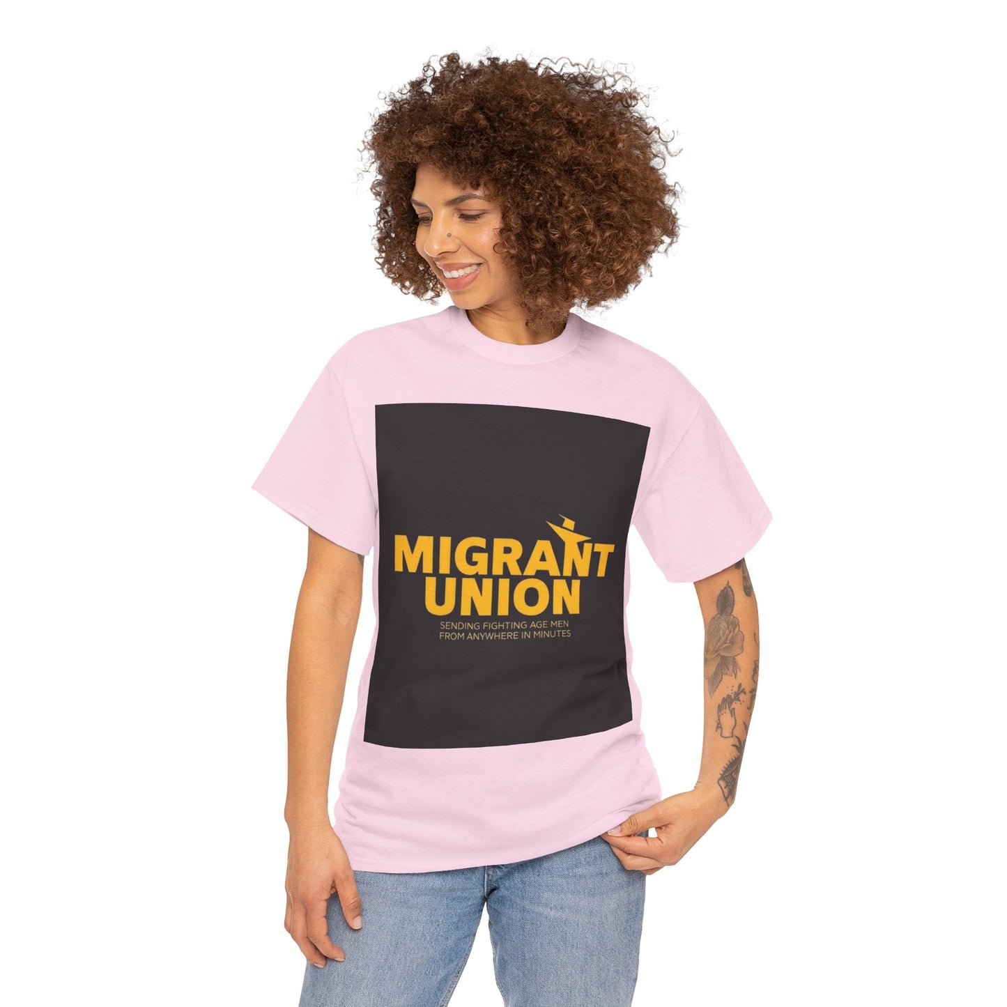 Migrant Union Unisex Heavy Cotton Tee, Casual Wear, Activism Shirt, Gift for Advocates, Comfortable Everyday Tee, Statement Clothing