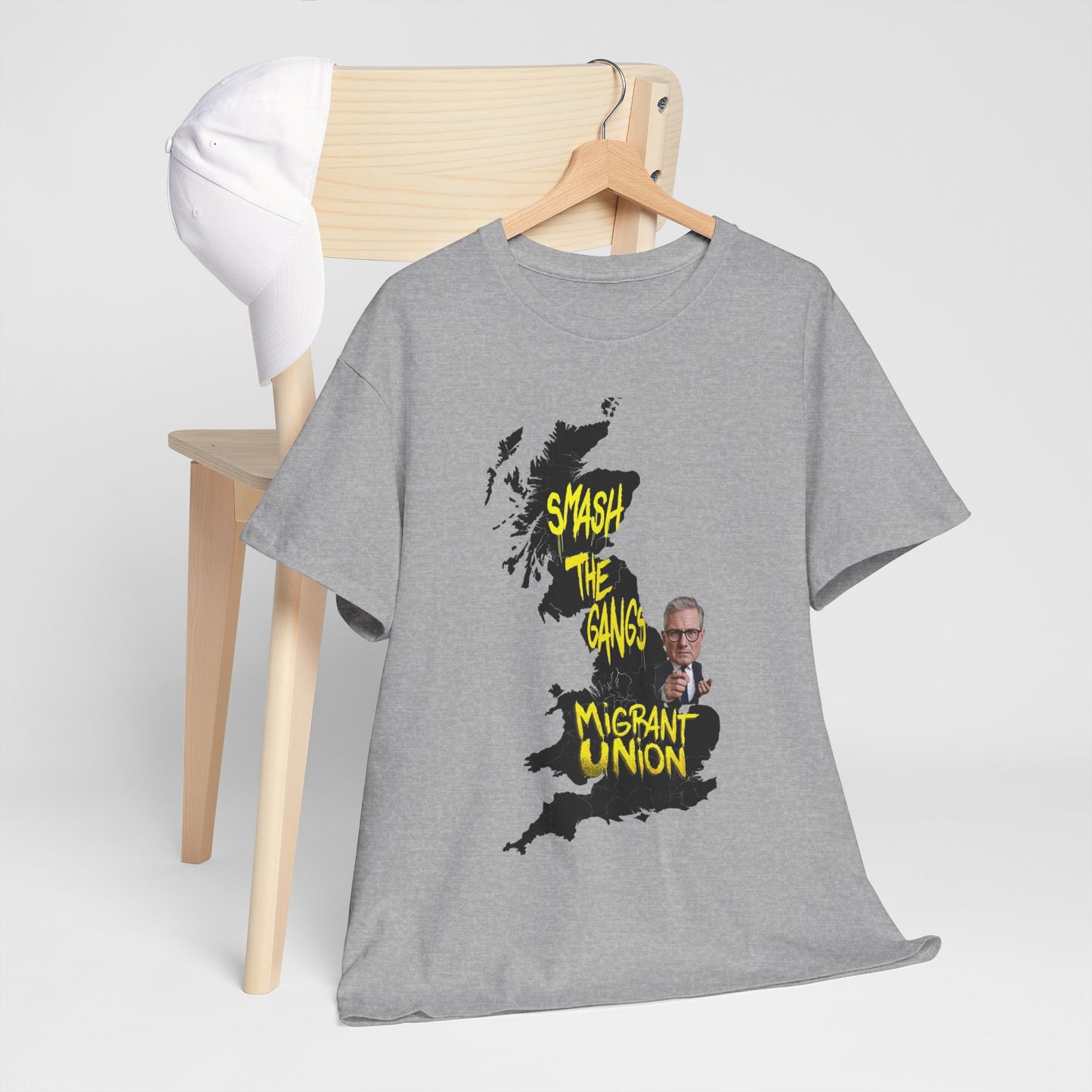 MIGRANT UNION starmer smash the gangs edition - Graphic Unisex Cotton Tee | Smash the Camps, Migrant Union | Protest Wear, Street Style, Music Festival, Casual Outfit