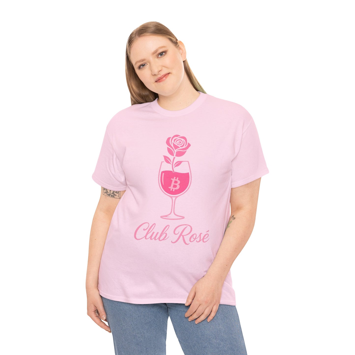 Stylish Club Rose Bitcoin-Themed Tee - Club Rosé Design, Unisex Heavy Cotton Shirt, Perfect for Parties, Casual Outings, Gift for Crypto Lovers