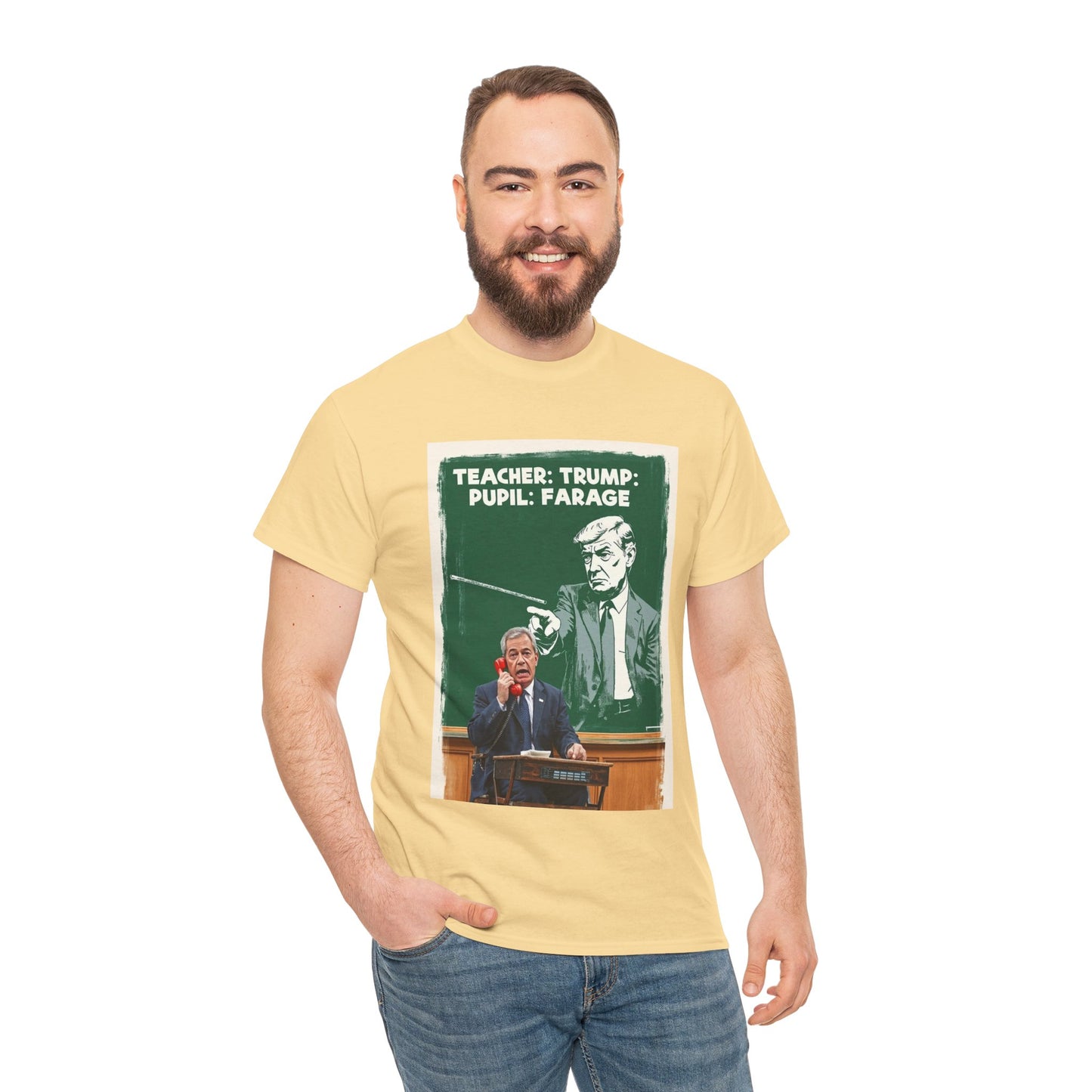 Political Humor Tee: Teacher Trump & Pupil Farage Graphic Shirt