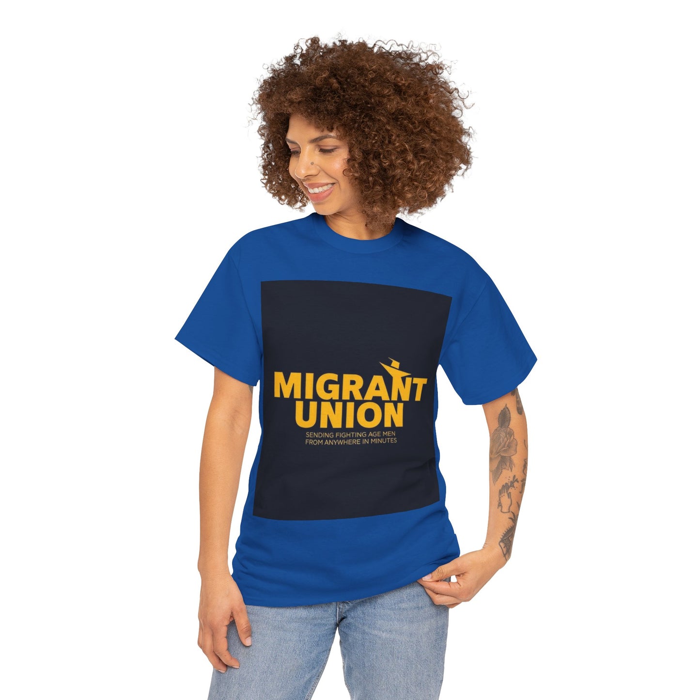 Migrant Union Unisex Heavy Cotton Tee, Casual Wear, Activism Shirt, Gift for Advocates, Comfortable Everyday Tee, Statement Clothing