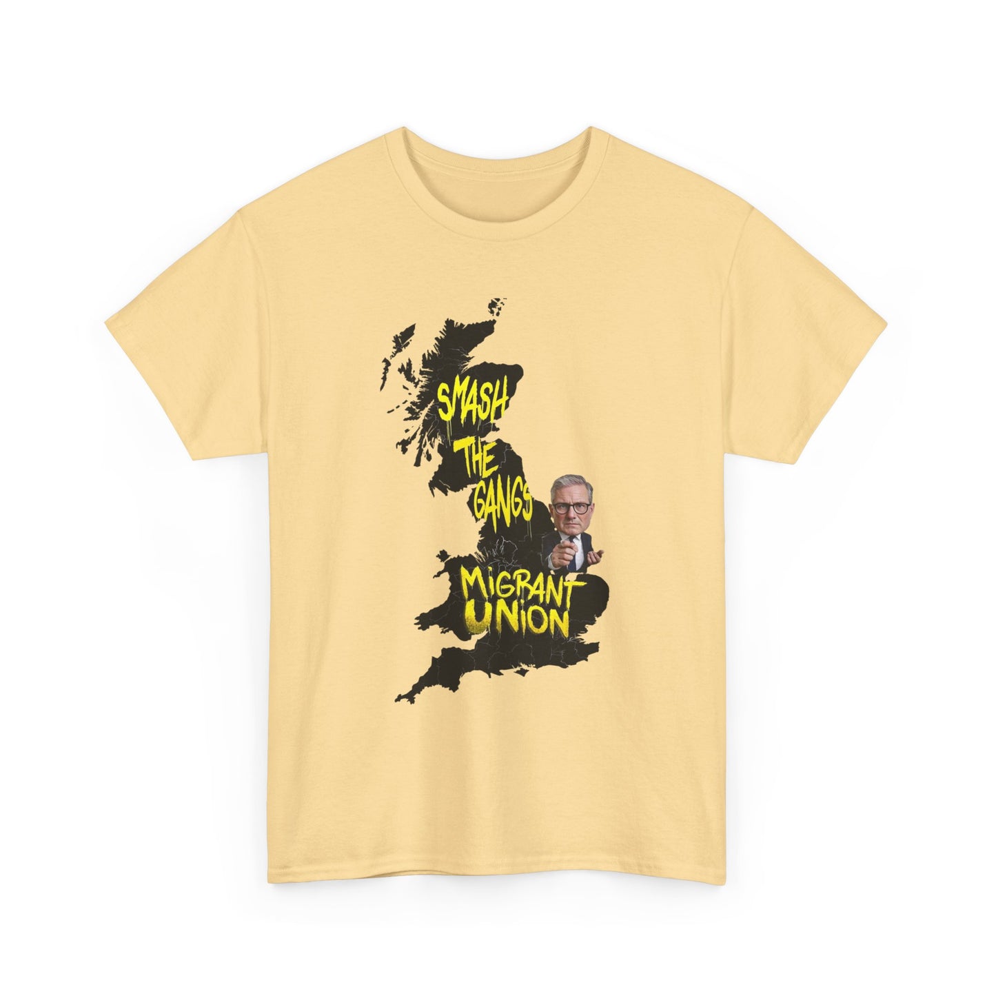 MIGRANT UNION starmer smash the gangs edition - Graphic Unisex Cotton Tee | Smash the Camps, Migrant Union | Protest Wear, Street Style, Music Festival, Casual Outfit