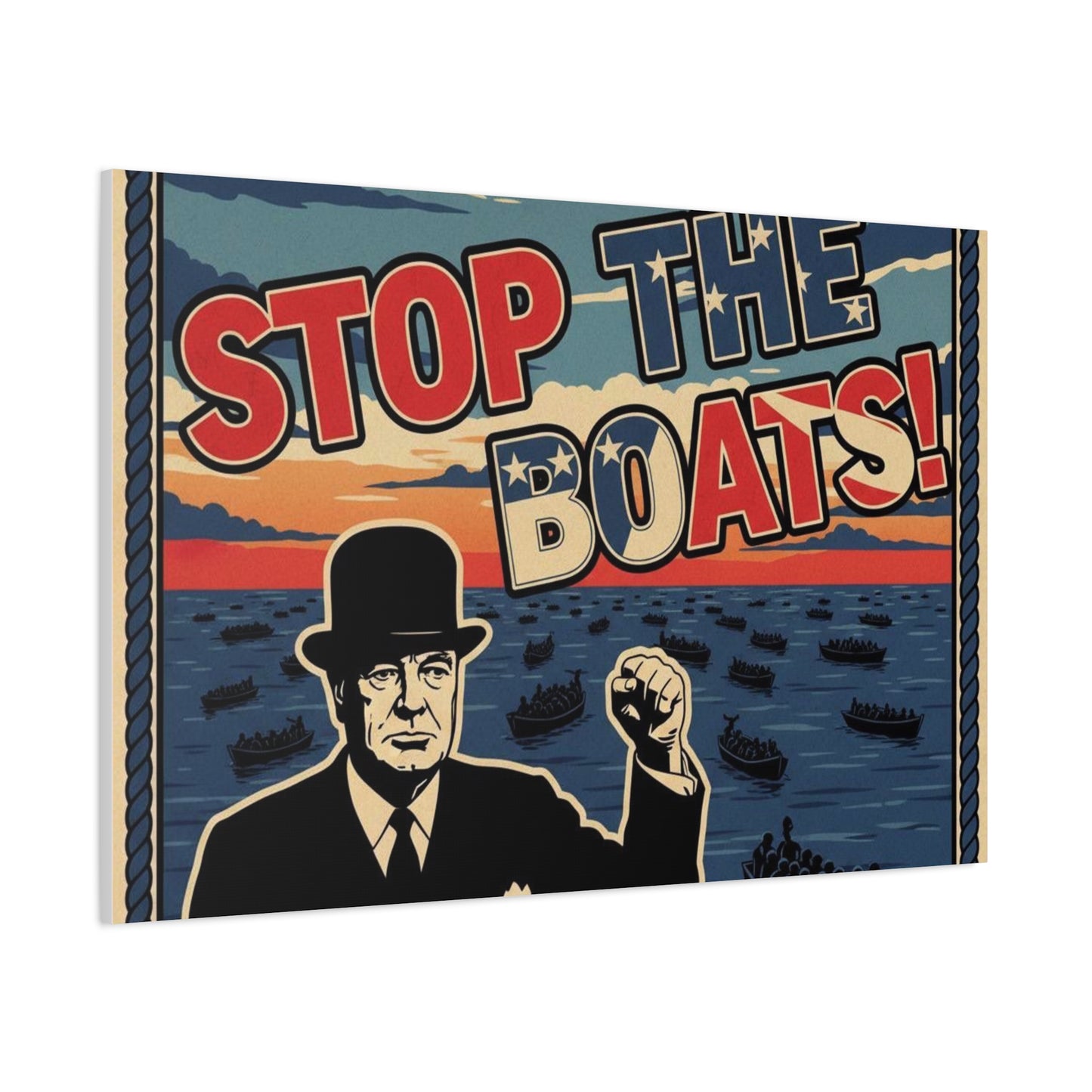 Stop the boats winston churchill retro potrait Matte Canvas, Stretched, 1.25"