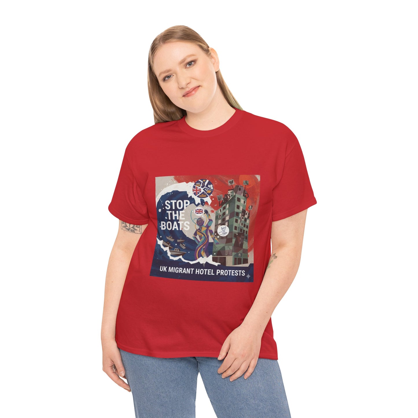 Amazing graphics stop the boats Protest Graphic Tee, T-Shirt, Unisex Cotton Shirt for Activism, Casual Wear, Gift for Advocates, Statement Clothing