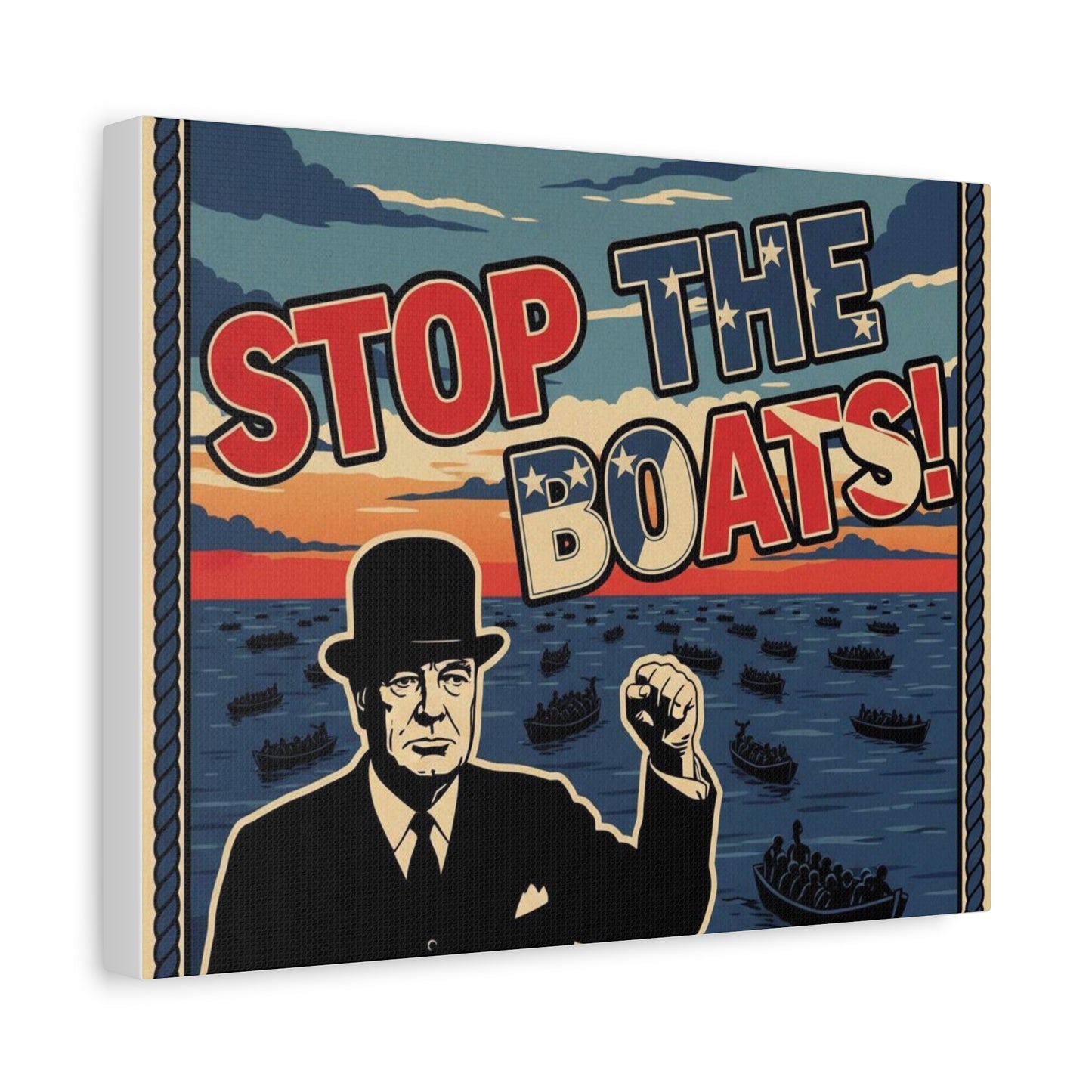 Stop the boats winston churchill retro potrait Matte Canvas, Stretched, 1.25"