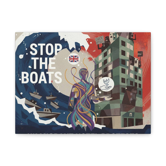 Political Art Canvas Print, Home Decor for Activists, Stop the Boats Artwork, Modern Wall Art, Unique Gift Idea
