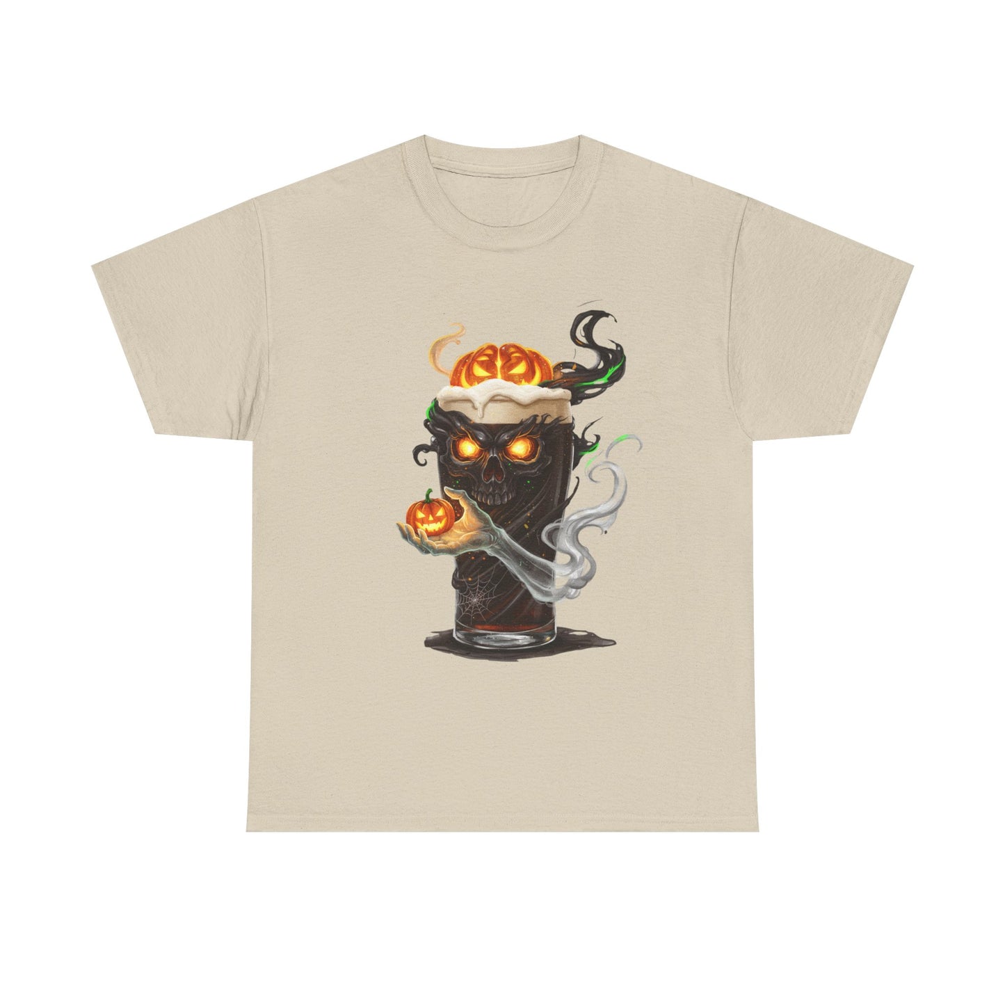 Spooky Skull Pumpkin Guiness Unisex Heavy Cotton Tee