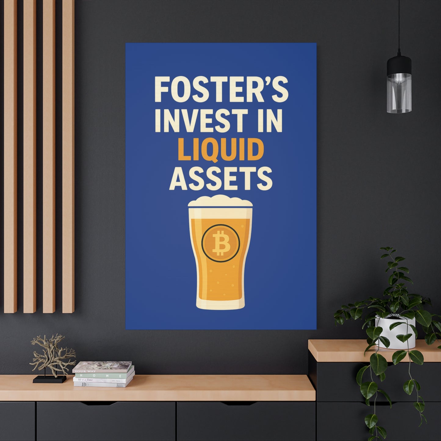 Bitcoin Liquid Assets Fosters Canvas Art, Wall Decor, Cryptocurrency Gift, Modern Home Art, Unique Beer Themed Decoration