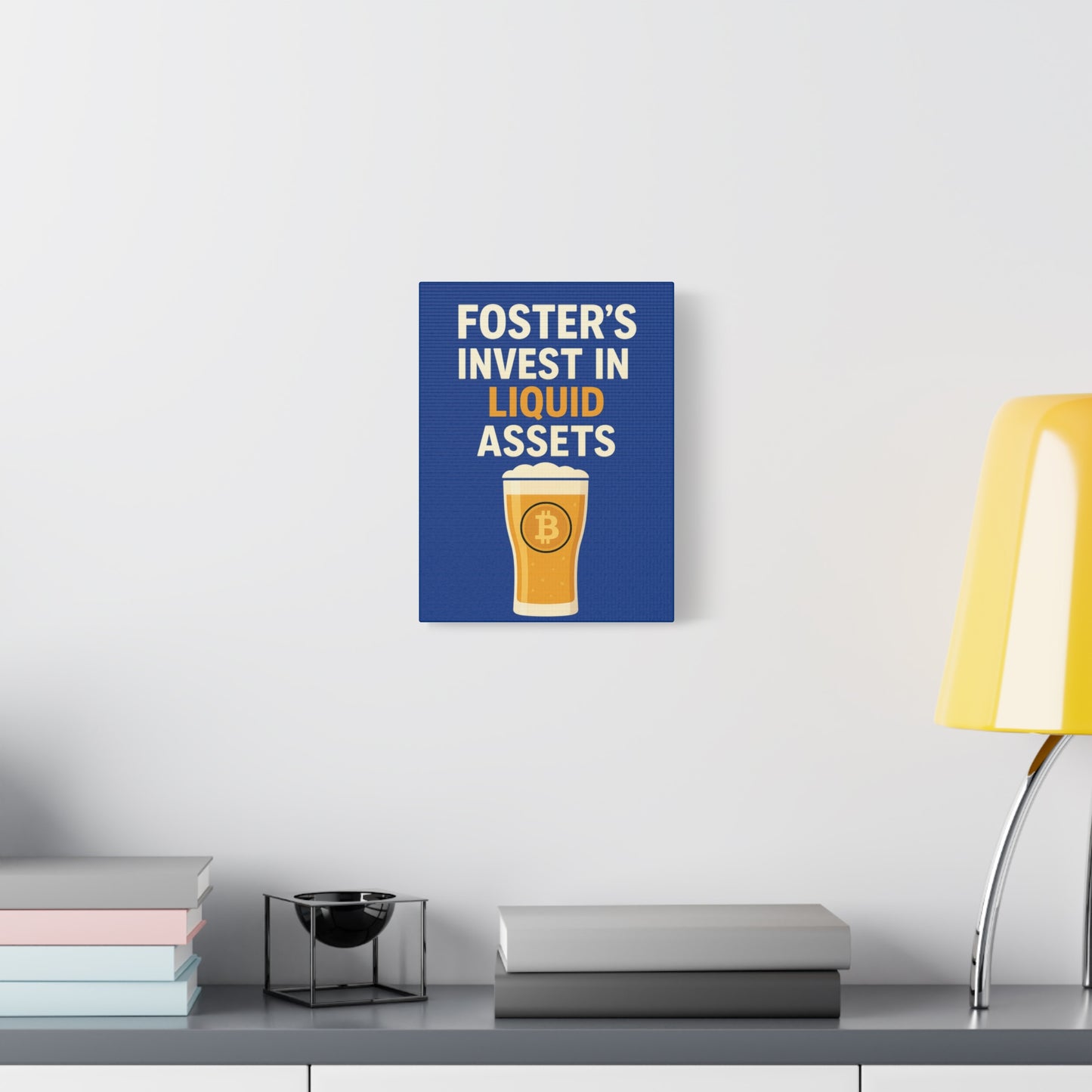 Bitcoin Liquid Assets Fosters Canvas Art, Wall Decor, Cryptocurrency Gift, Modern Home Art, Unique Beer Themed Decoration