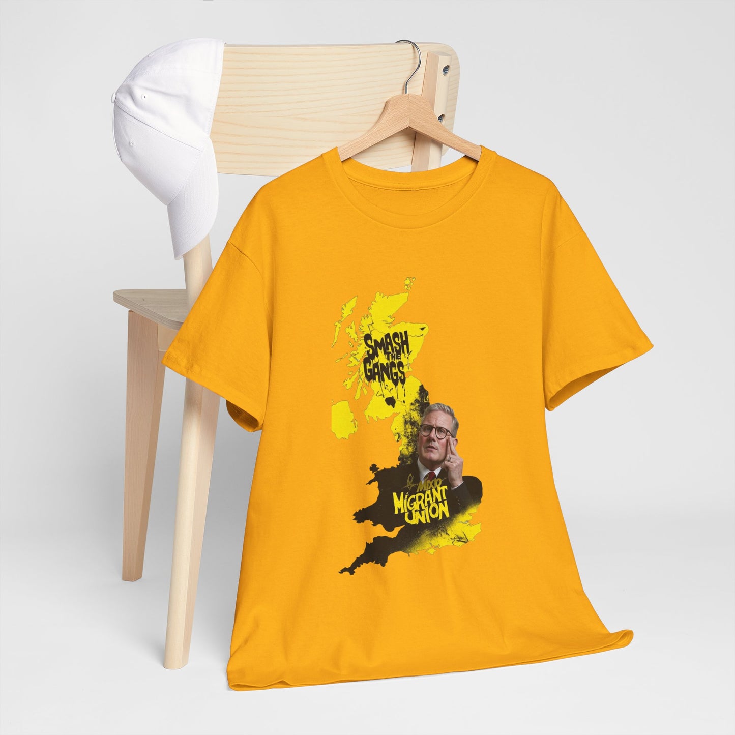 MIGRANT UNION starmer smash the gangs edition - Unisex Heavy Cotton Tee with Custom Graphic Design, Casual Wear, Gift for Him/Her, Unique T-shirt, Graphic Tees for Every Occasion