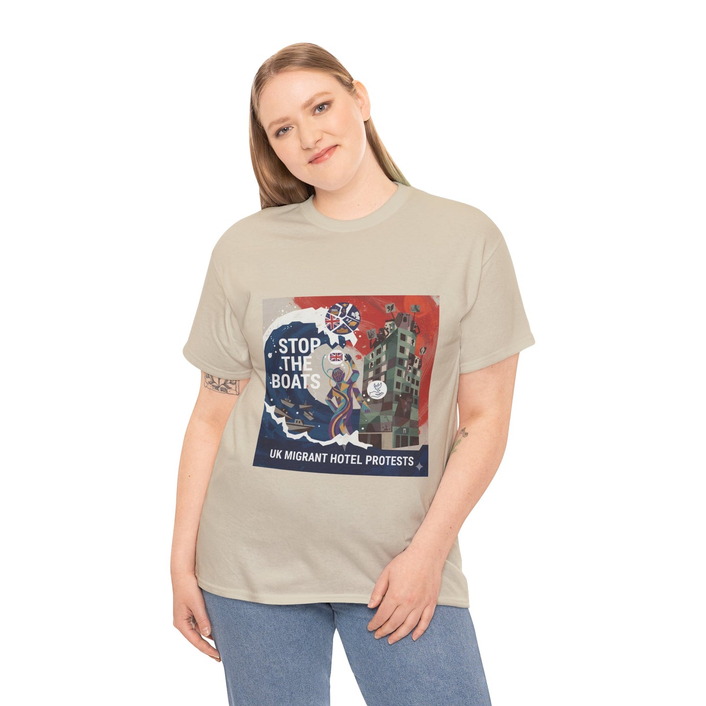 Amazing graphics stop the boats Protest Graphic Tee, T-Shirt, Unisex Cotton Shirt for Activism, Casual Wear, Gift for Advocates, Statement Clothing
