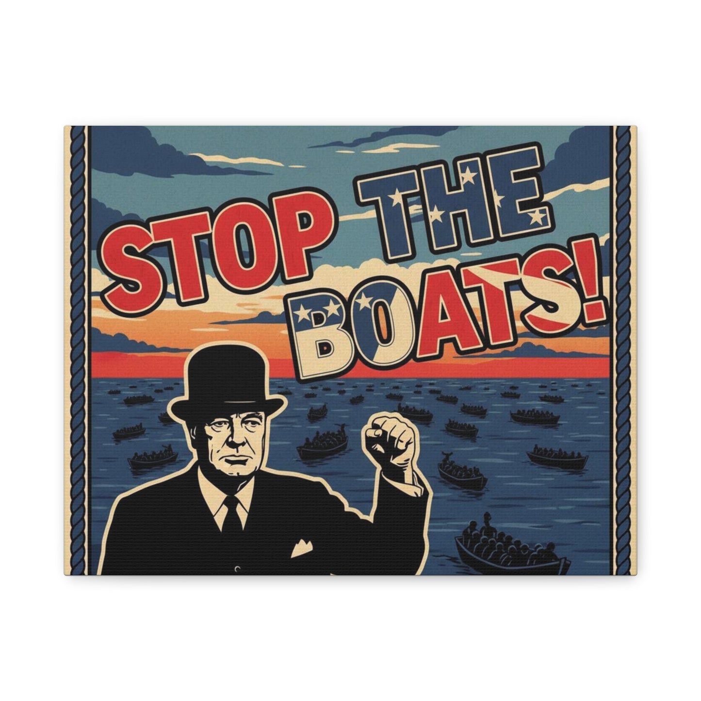Stop the boats winston churchill retro potrait Matte Canvas, Stretched, 1.25"