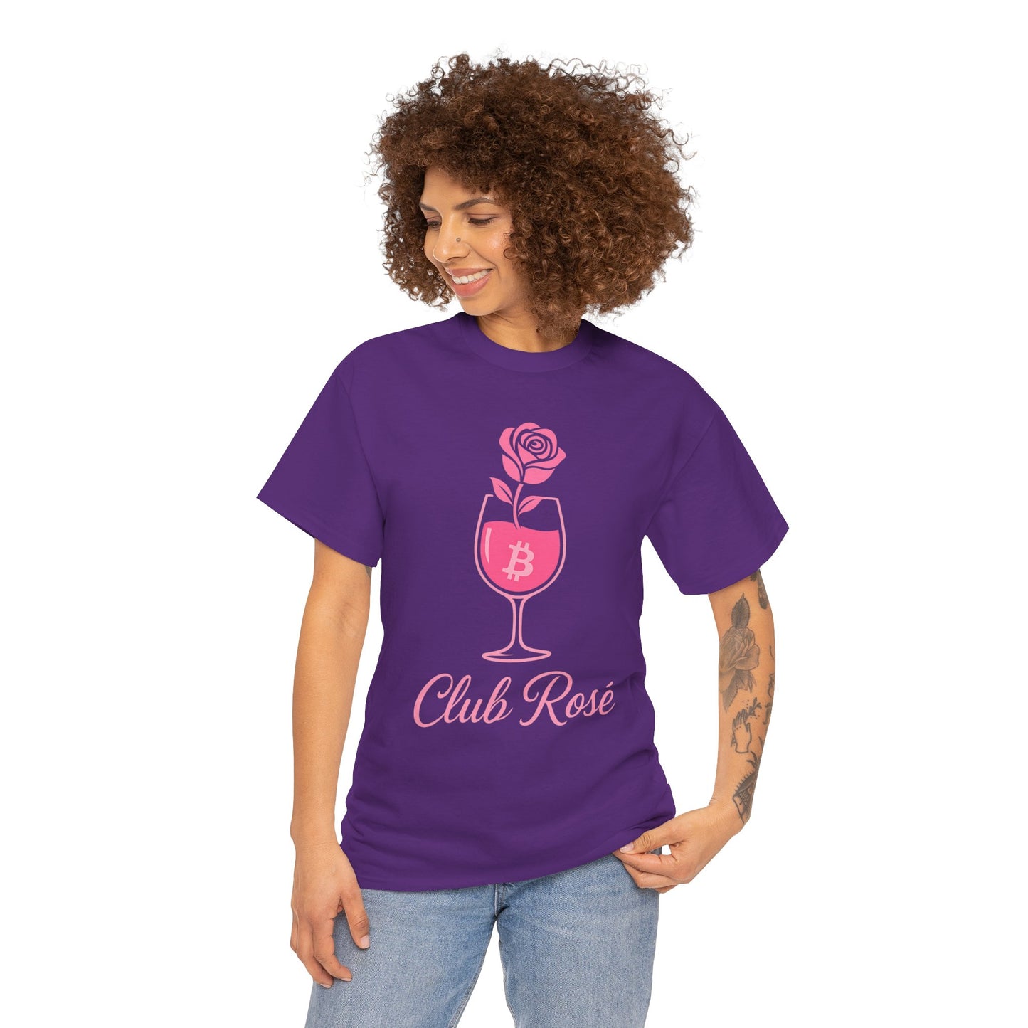 Stylish Club Rose Bitcoin-Themed Tee - Club Rosé Design, Unisex Heavy Cotton Shirt, Perfect for Parties, Casual Outings, Gift for Crypto Lovers