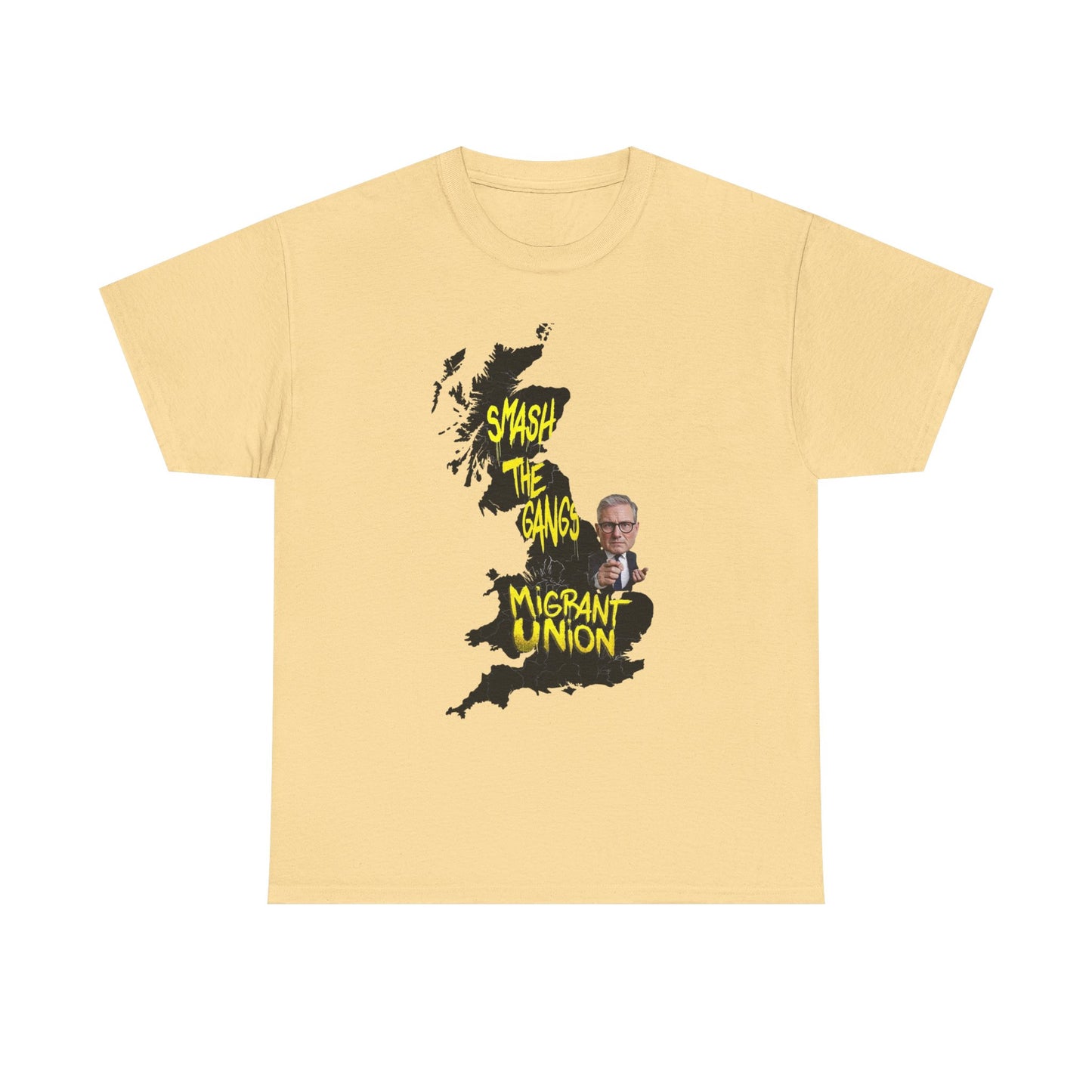 MIGRANT UNION starmer smash the gangs edition - Graphic Unisex Cotton Tee | Smash the Camps, Migrant Union | Protest Wear, Street Style, Music Festival, Casual Outfit